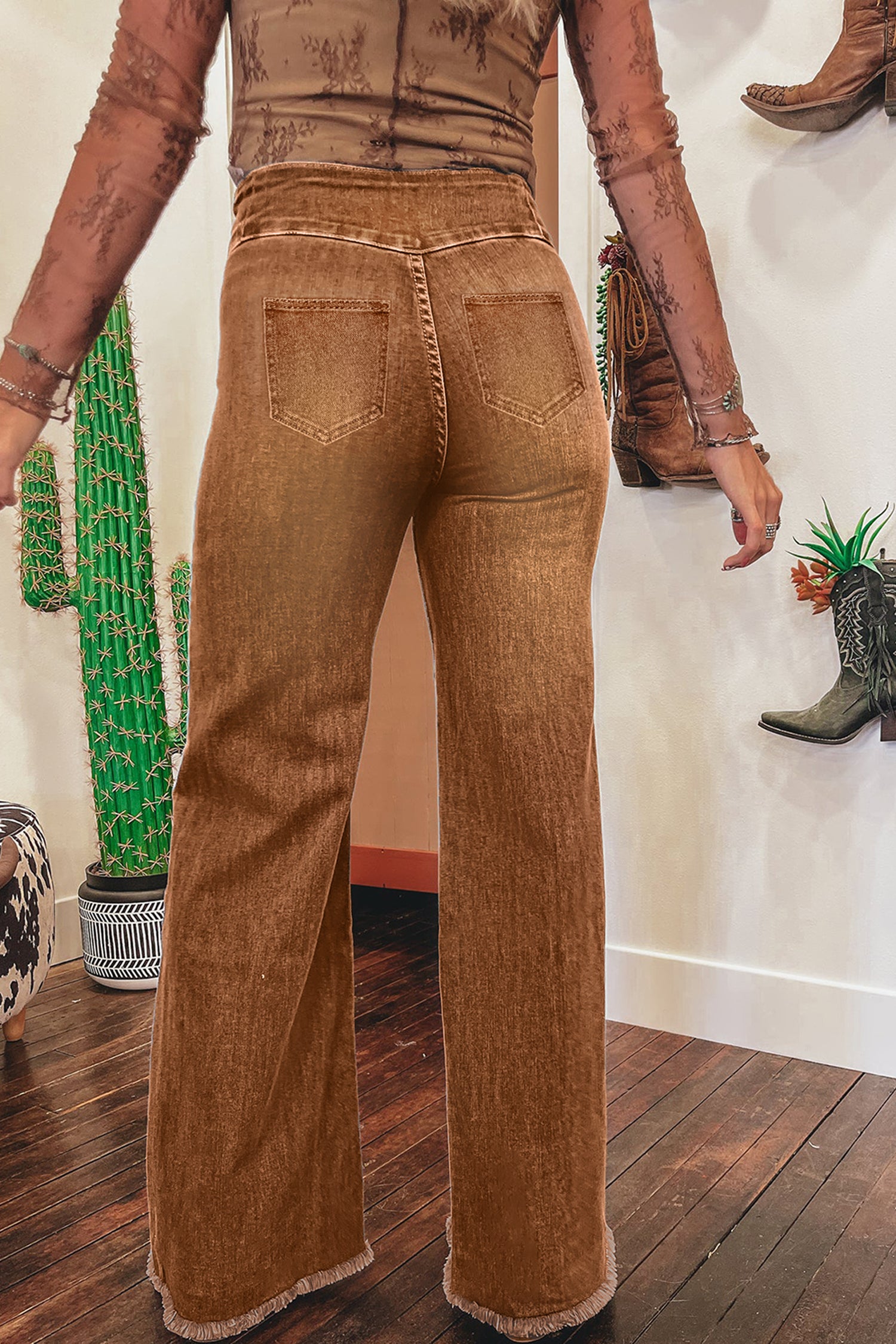 Sail Blue High Waist Button Fly Seamed Raw Hem Flare Jeans