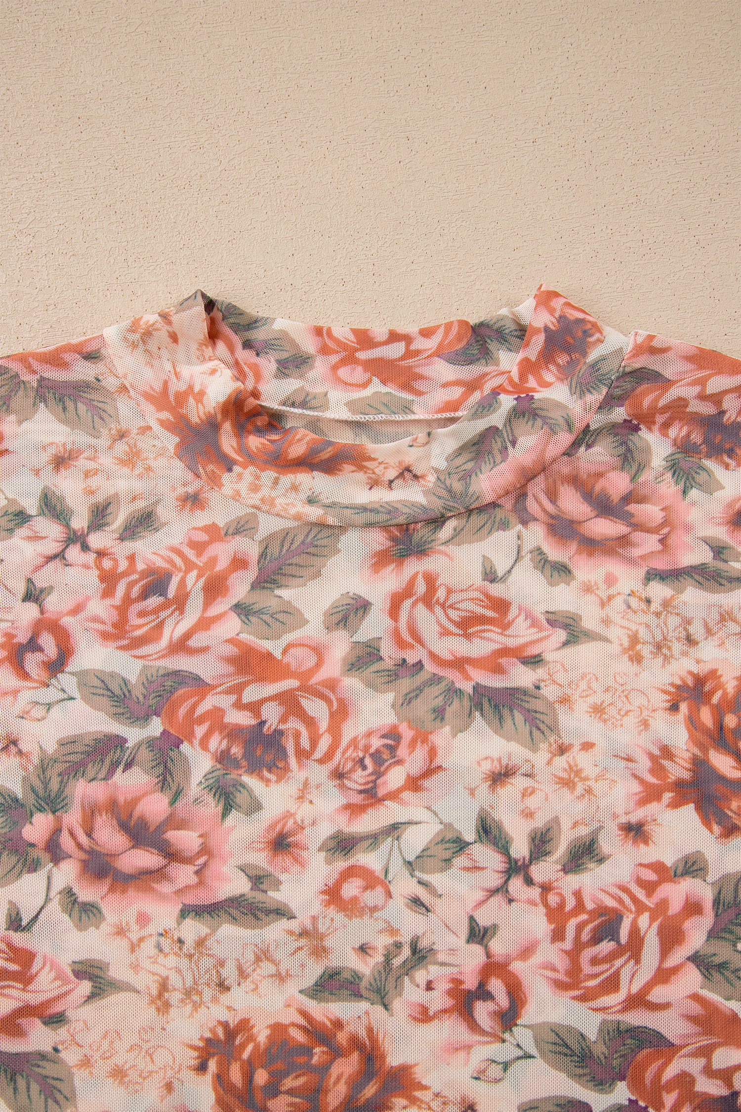 Pink Plus Size Floral Mock Neck Long Sleeve Slim Top