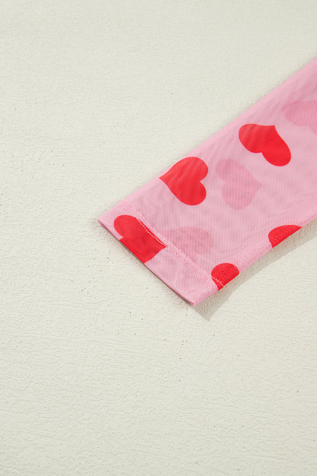 Black Valentines Heart Printed Sheer Mesh Long Sleeve Top