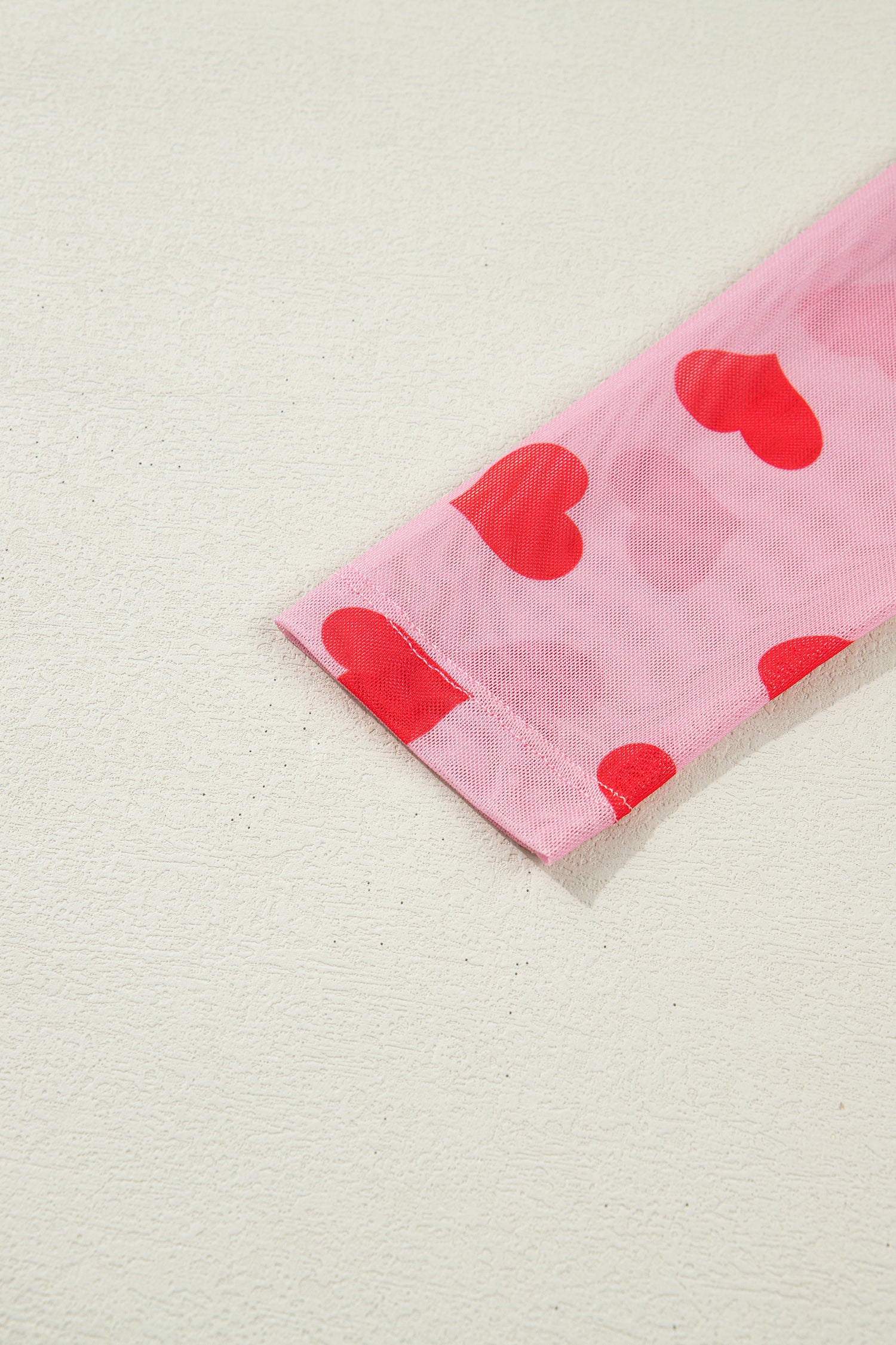 Black Valentines Heart Printed Sheer Mesh Long Sleeve Top