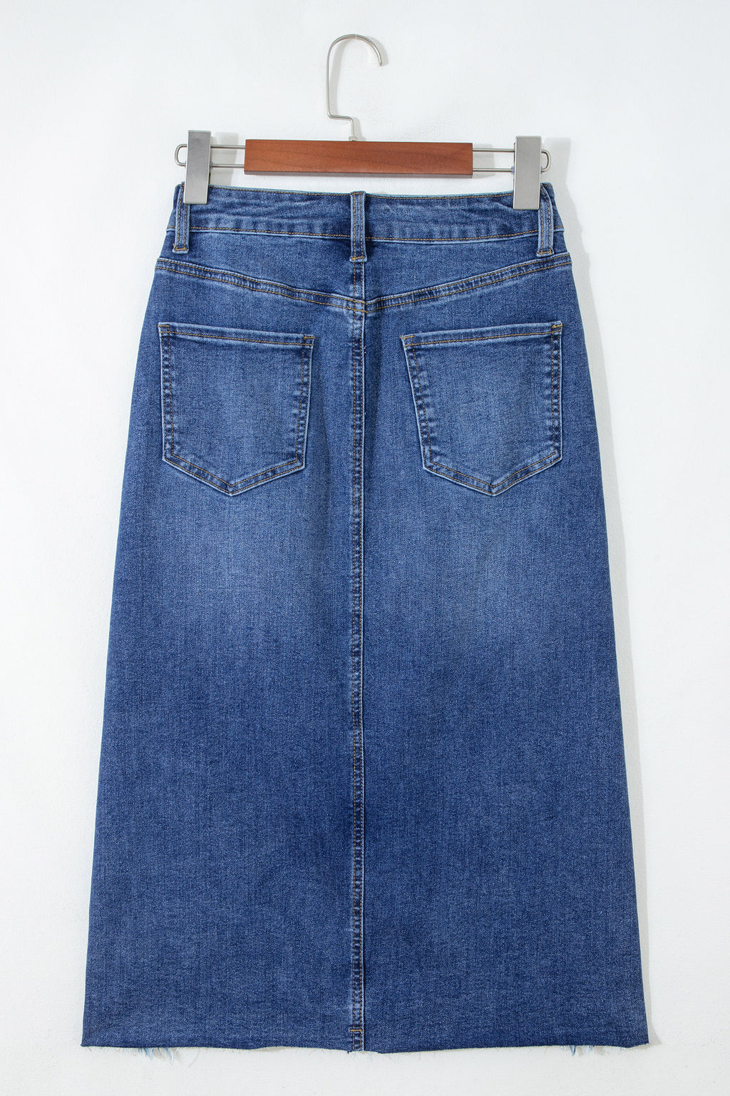 Dearlove Myosotis Irregular Distressed Bottom Denim Midi Skirt