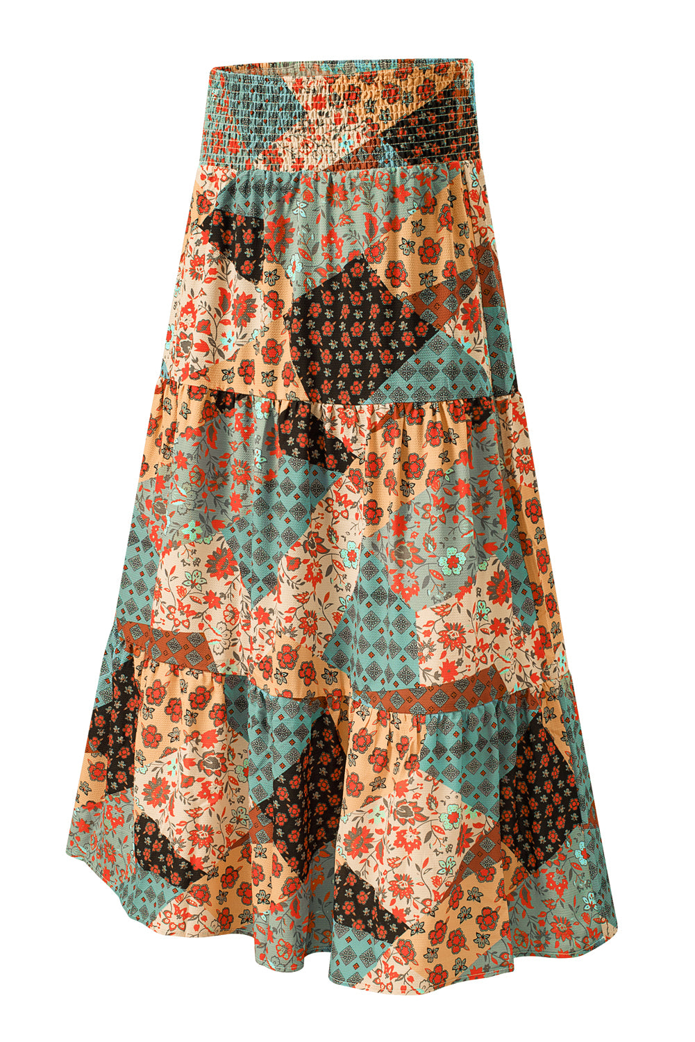 Multicolor Boho Print Tie-Up Waist Long Maxi Skirt