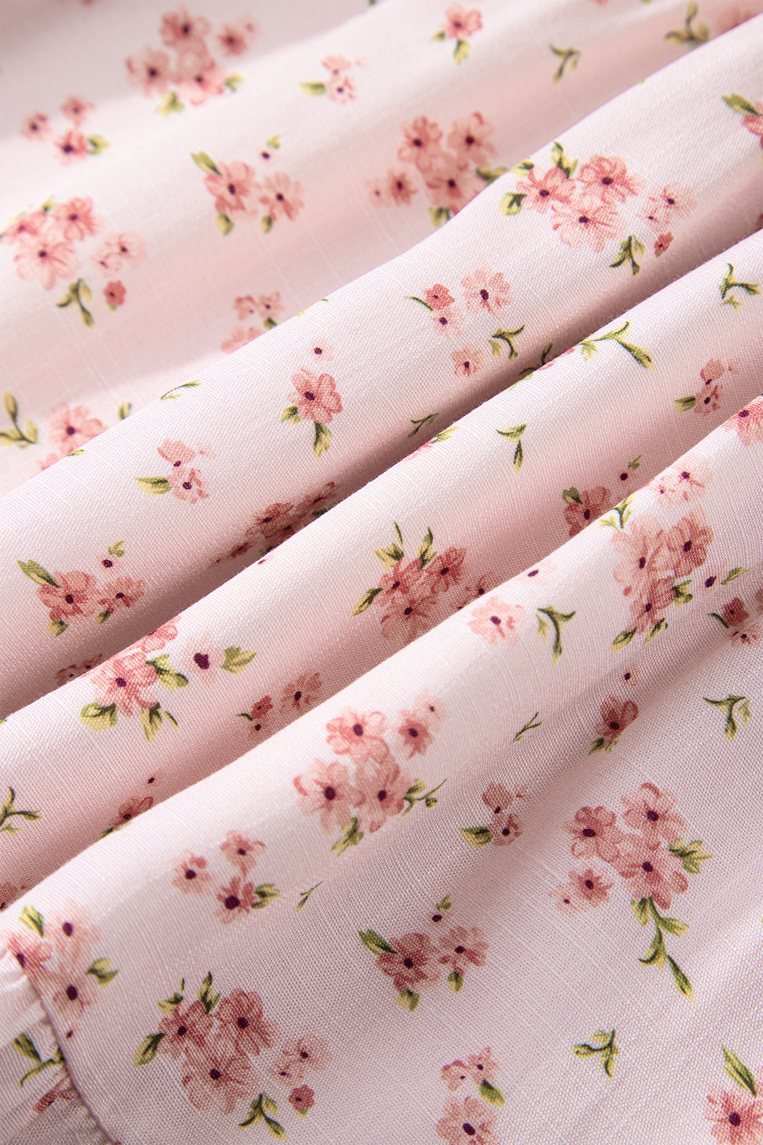 Pink Front Tie Shirred Waist Short Sleeve Ruffled Floral Mini Dress