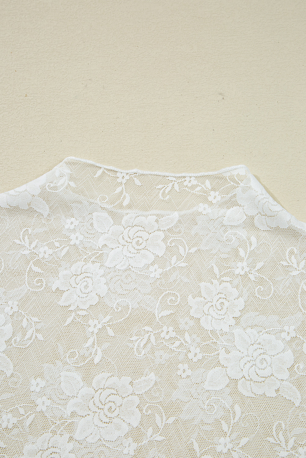 White Mock Neck Floral Lace Mesh Long Sleeve Top