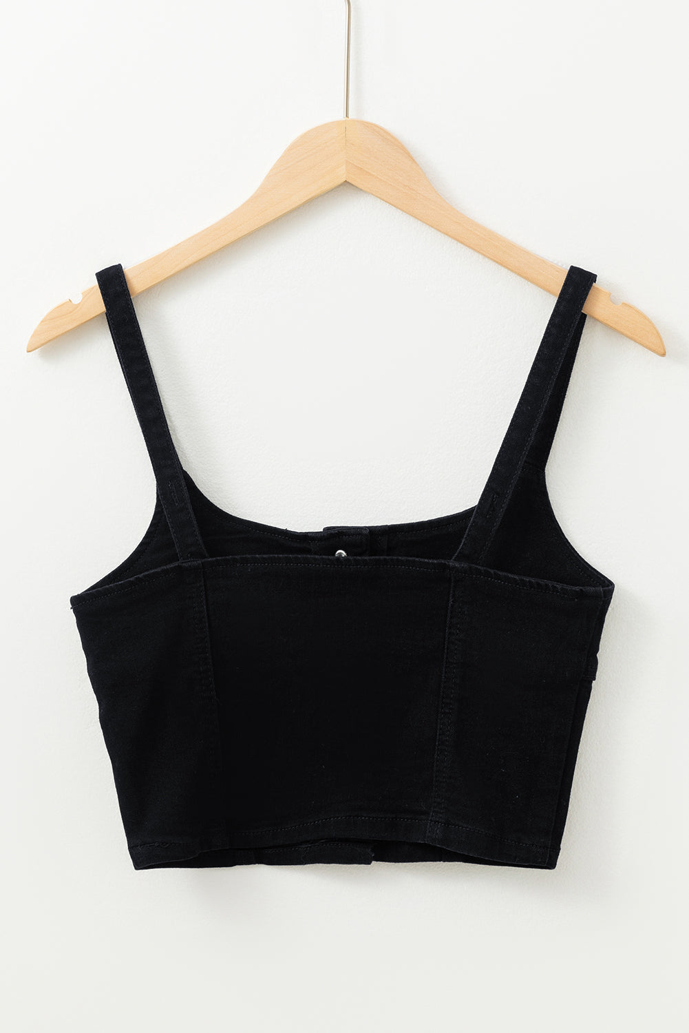 Black Acid Wash Buttoned Cropped Slim Denim Tank Top