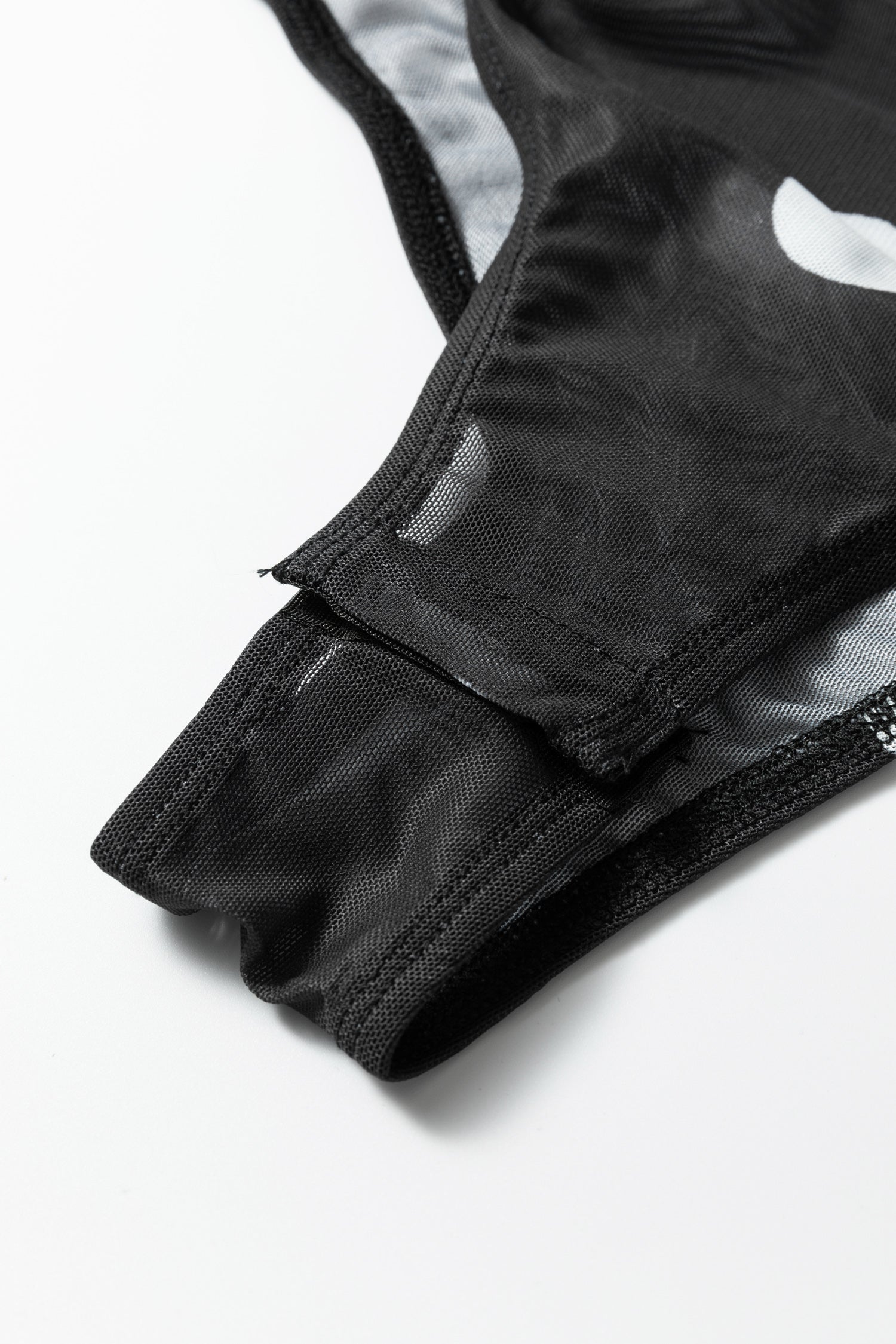 Black Vintage Polka Dot Print Mesh Long Sleeve Bodysuit