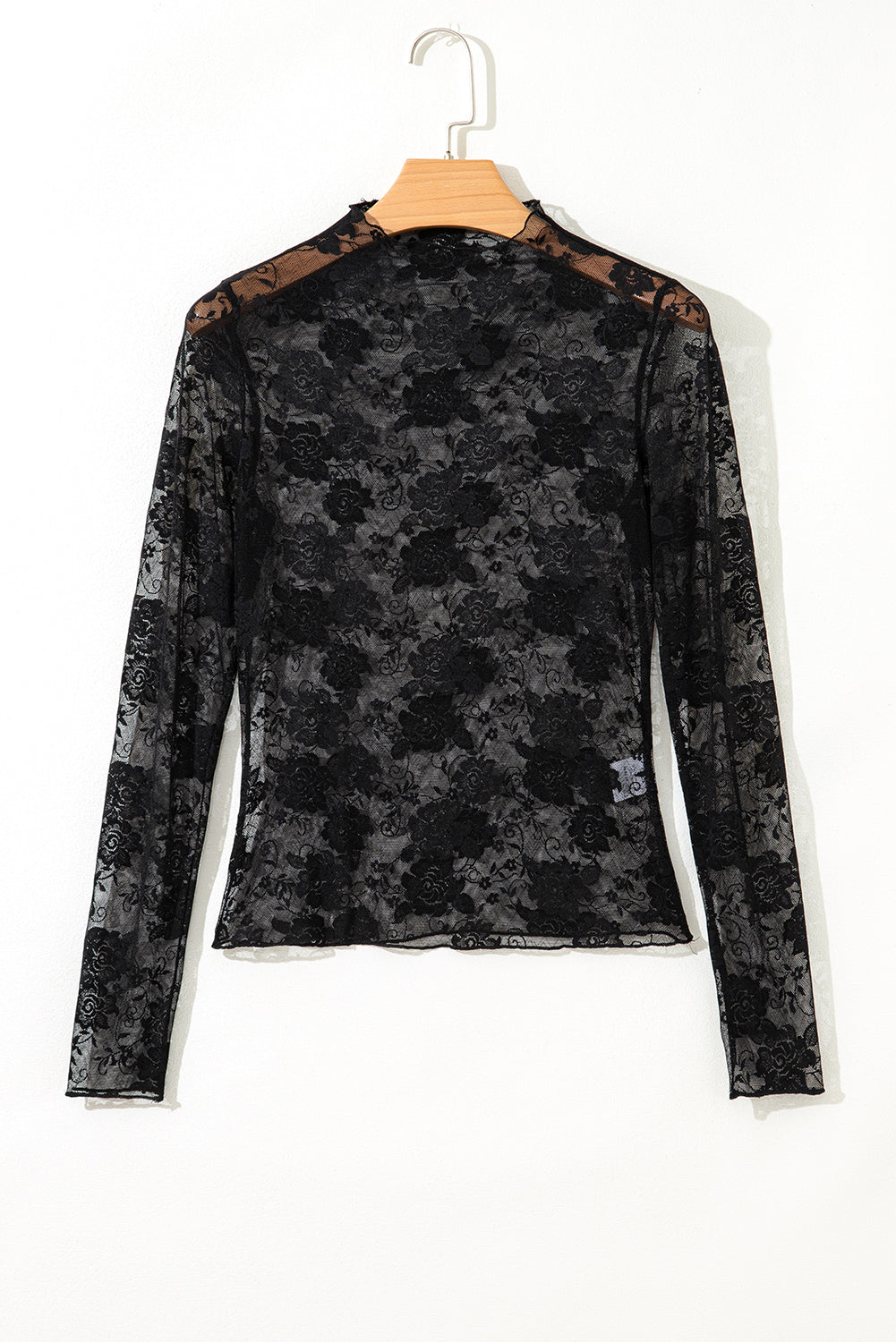 White Mock Neck Floral Lace Mesh Long Sleeve Top