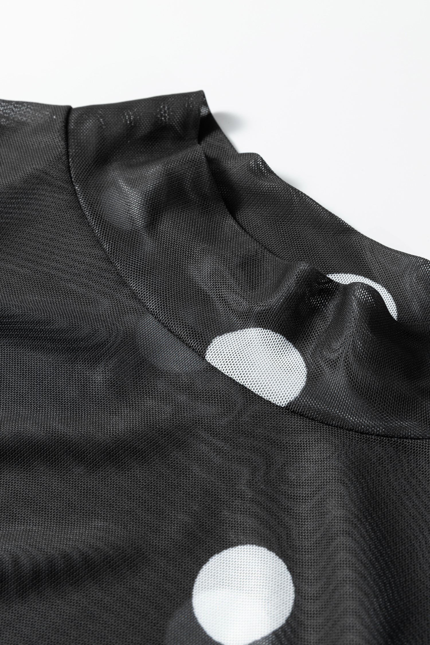 Black Vintage Polka Dot Print Mesh Long Sleeve Bodysuit