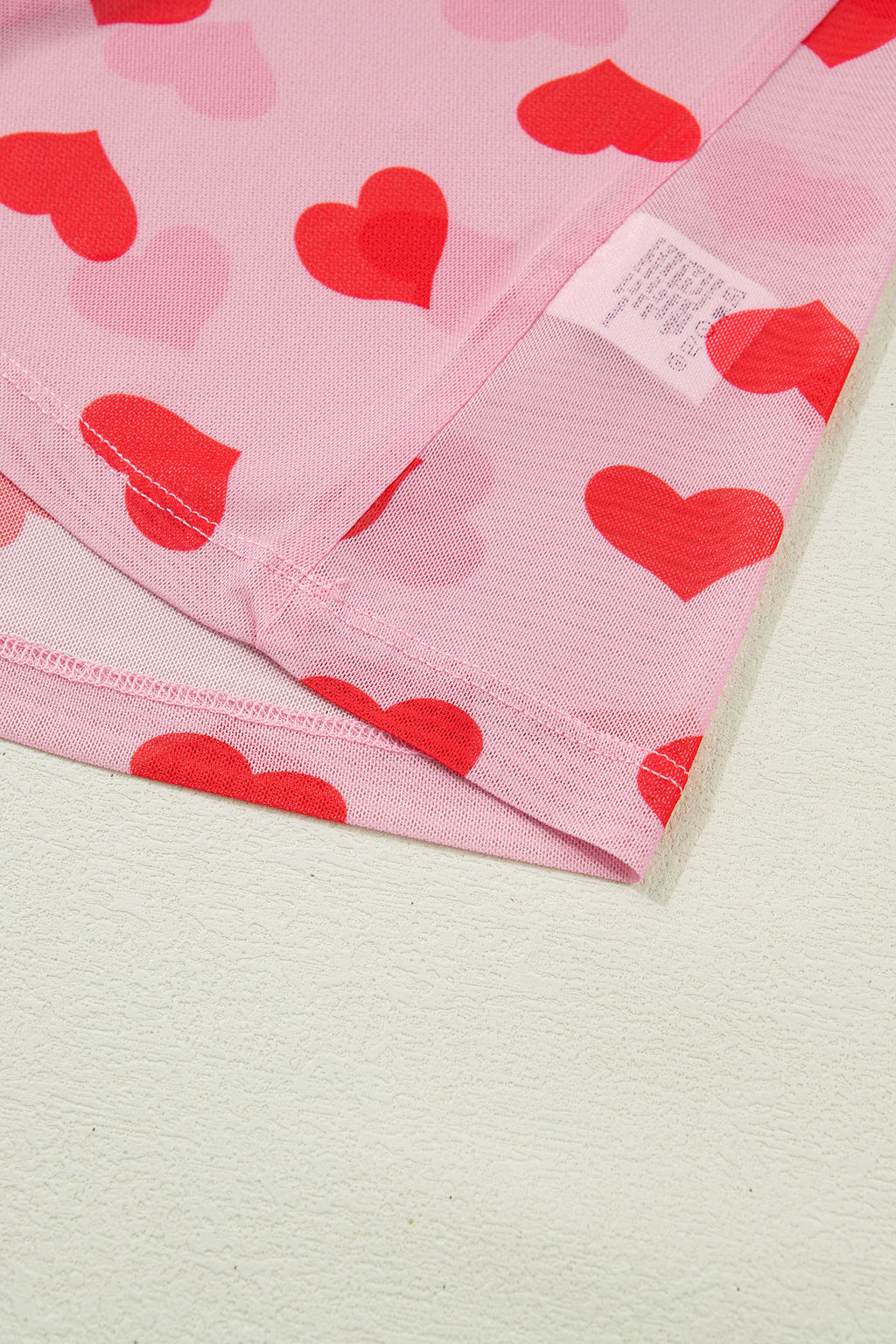 Black Valentines Heart Printed Sheer Mesh Long Sleeve Top