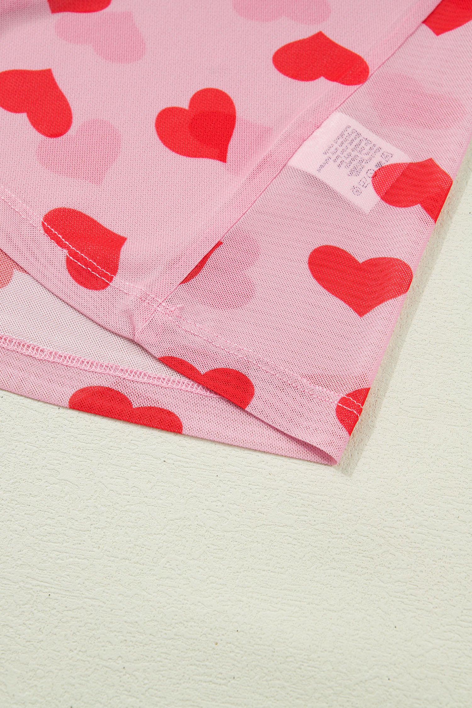 Black Valentines Heart Printed Sheer Mesh Long Sleeve Top