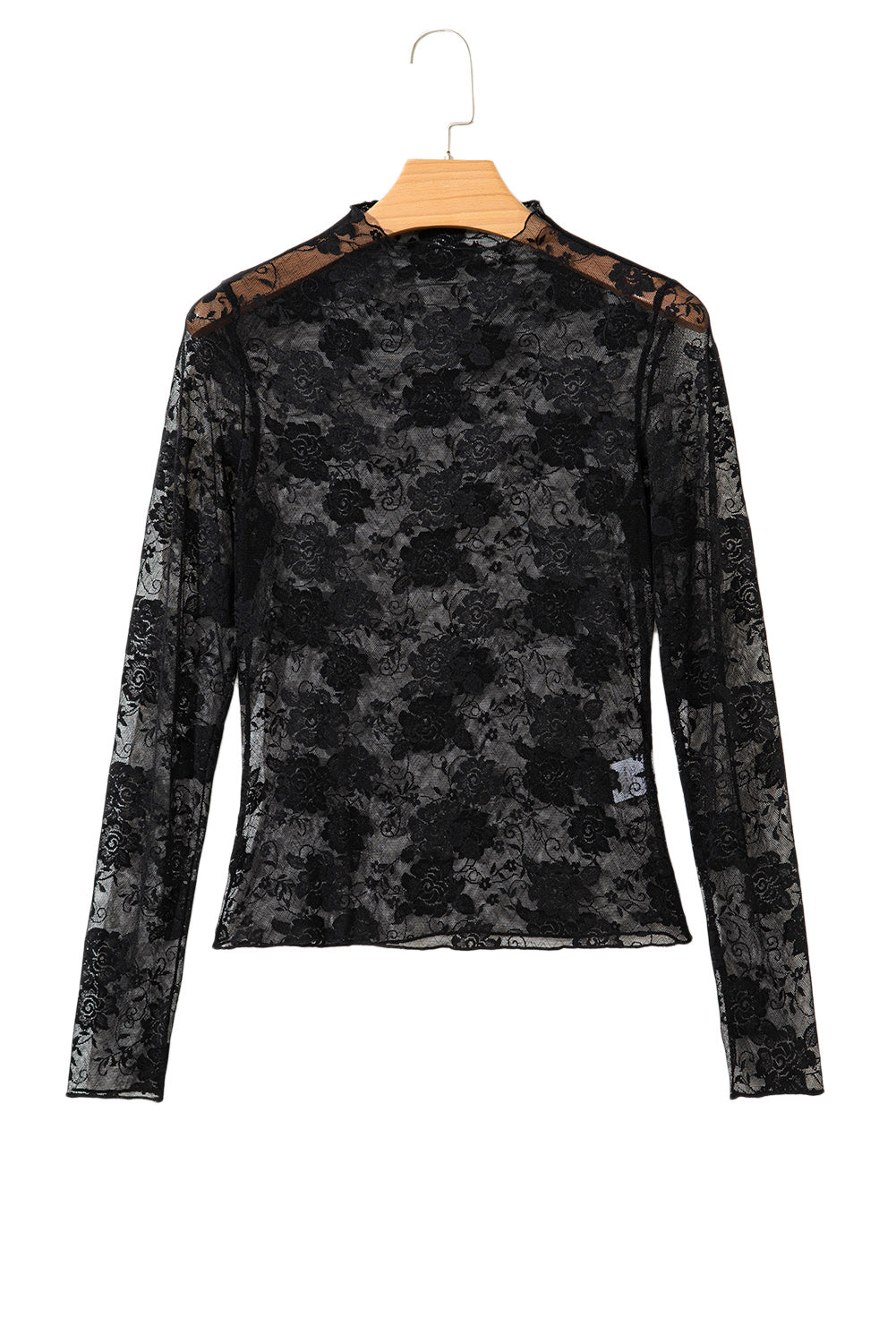 White Mock Neck Floral Lace Mesh Long Sleeve Top
