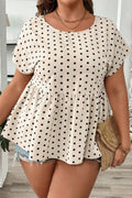 Apricot Plus Size Polka Dot Print Button Detail Short Sleeve Babydoll Blouse