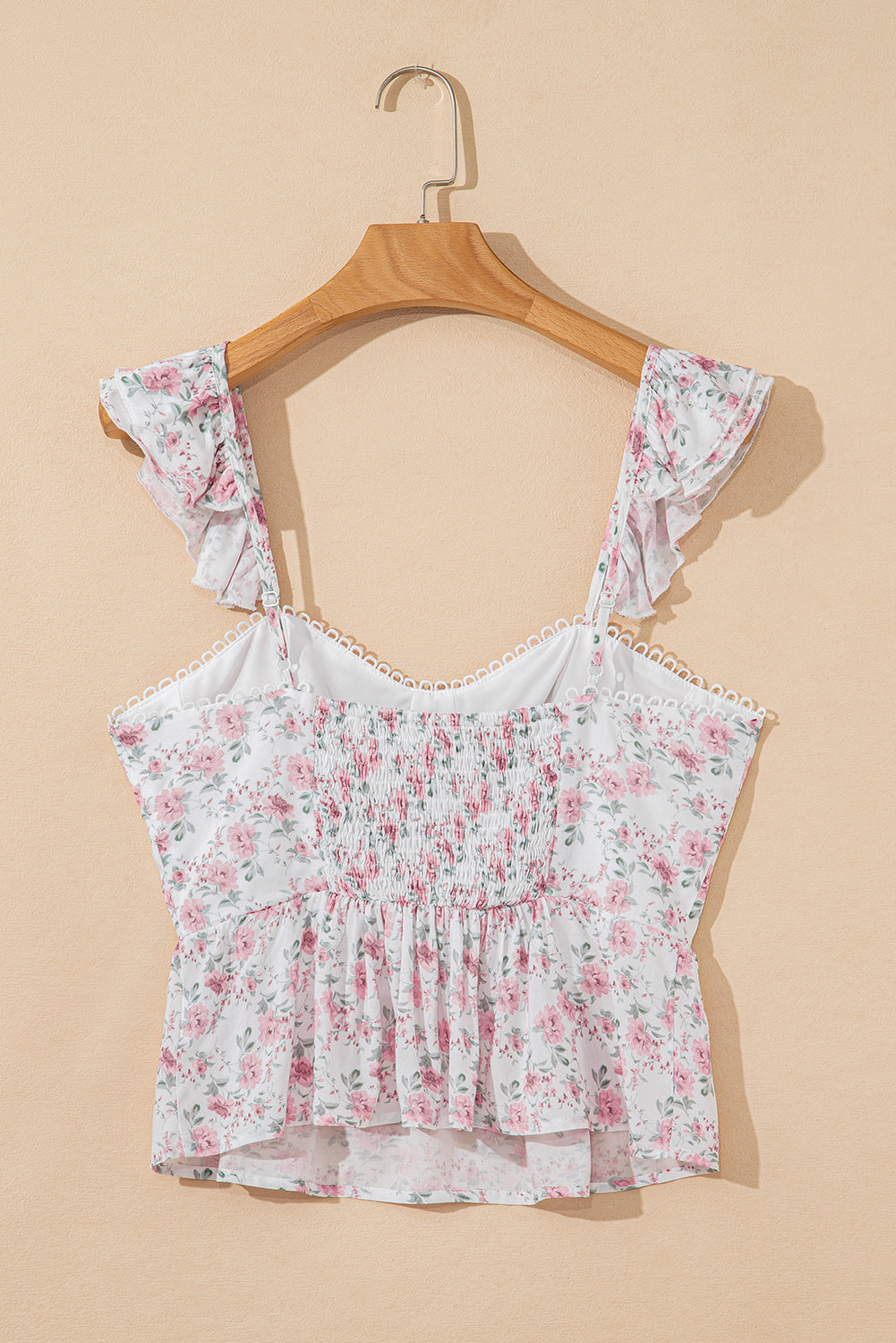 Pink Floral Flutter Peplum Tank Top
