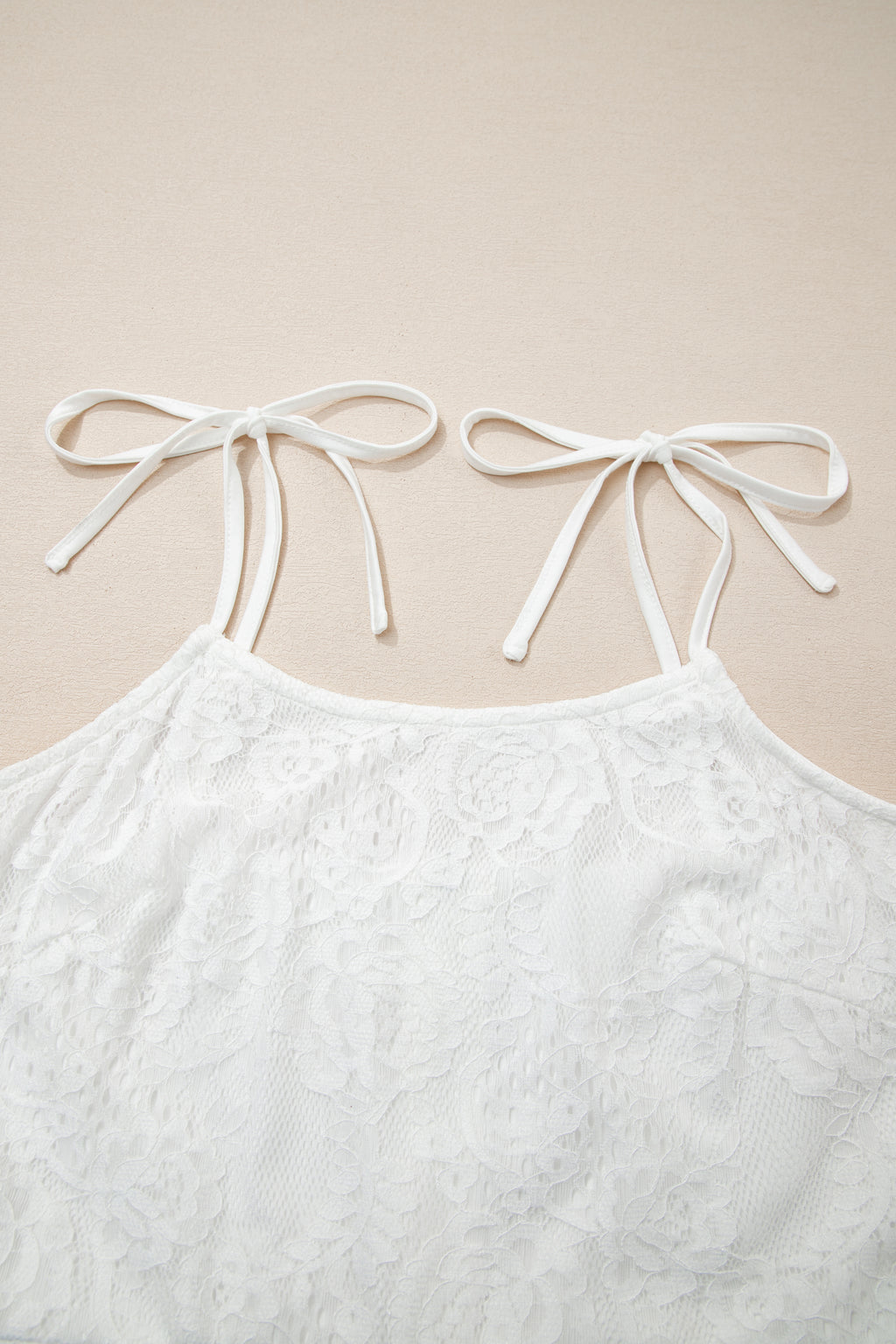 White Tie Spaghetti Straps Floral Lace Overlay Long Dress