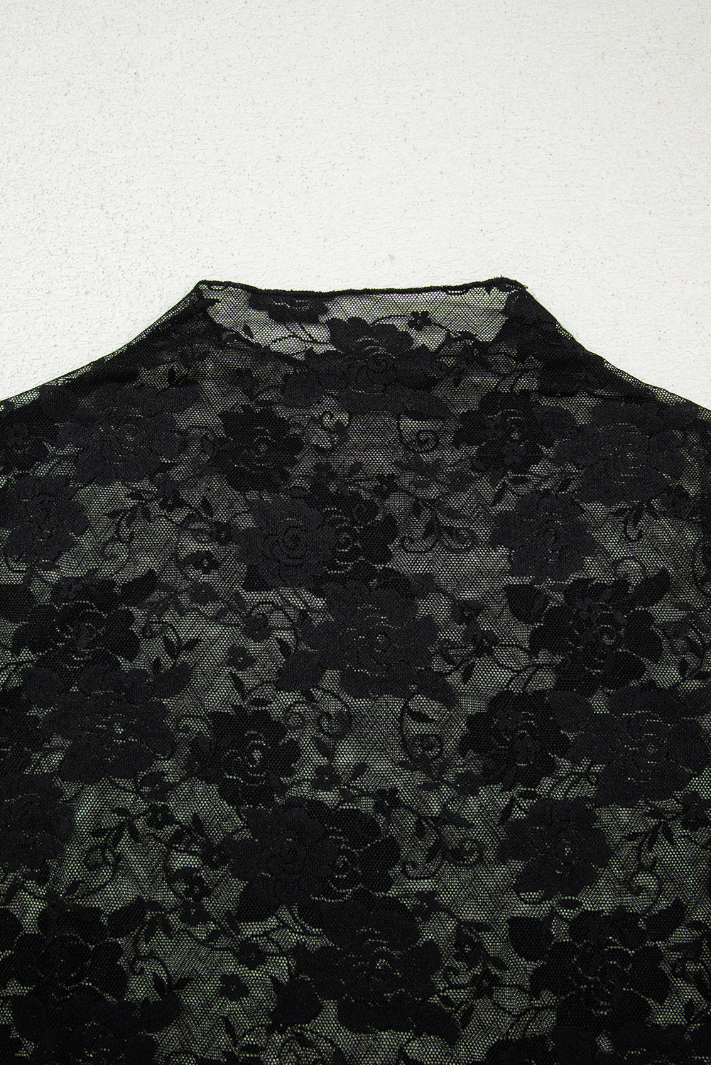 White Mock Neck Floral Lace Mesh Long Sleeve Top