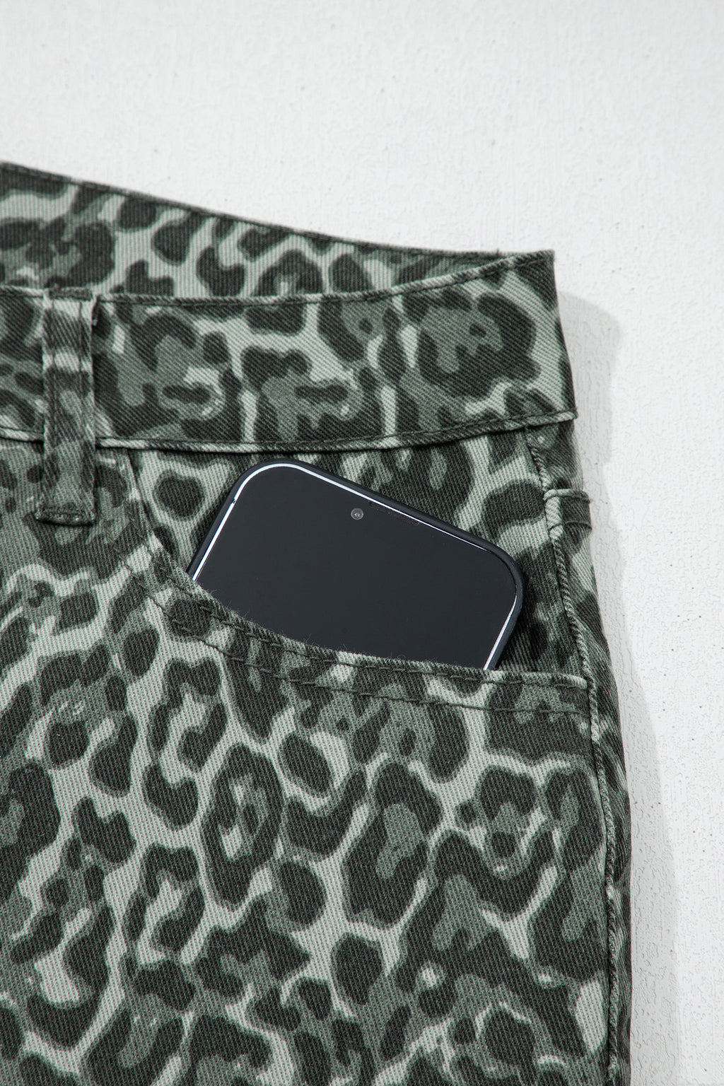 Brown Leopard Frayed Edge Wide Leg High Waist Jeans