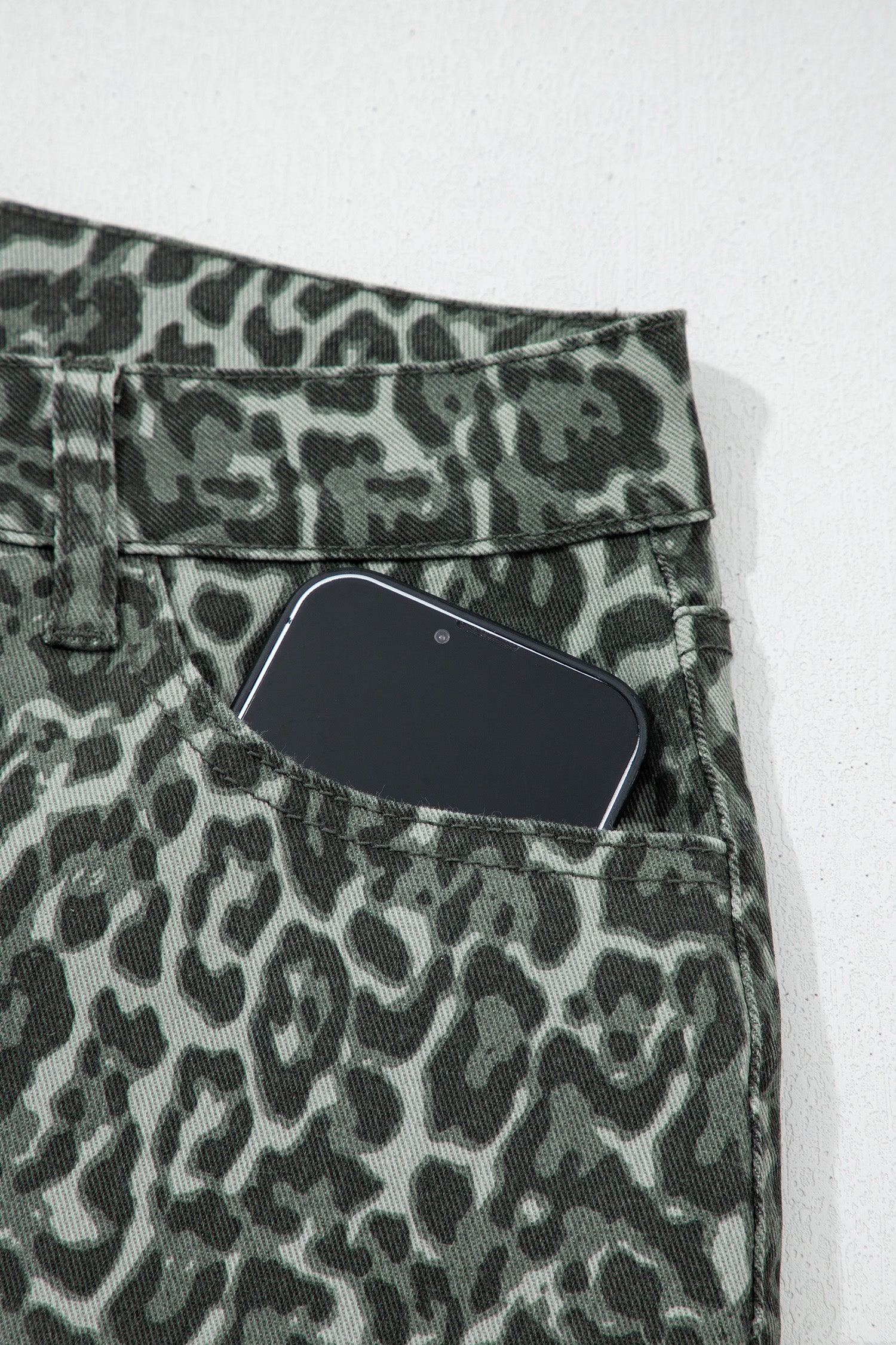 Brown Leopard Frayed Edge Wide Leg High Waist Jeans