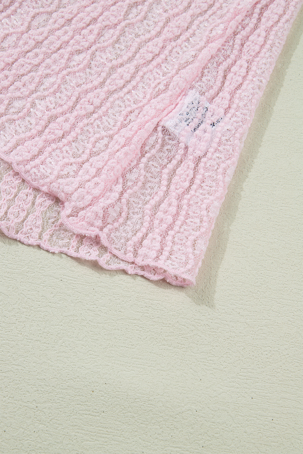 Apricot Flounced Long Sleeve Mock Neck Sheer Lace Top