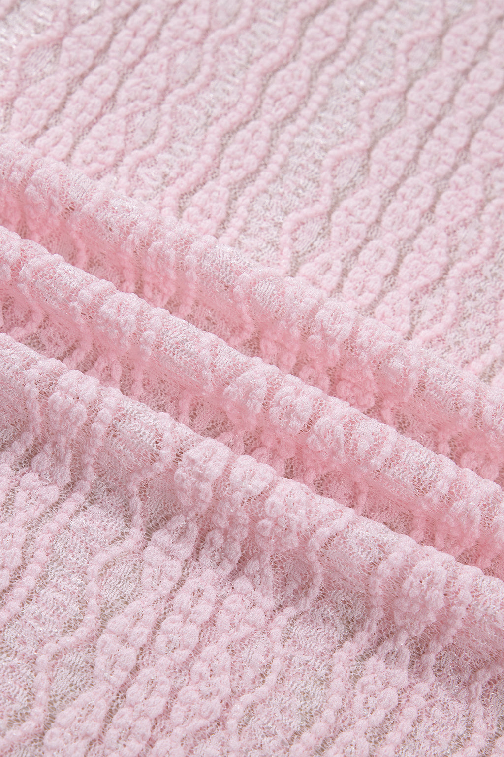 Apricot Flounced Long Sleeve Mock Neck Sheer Lace Top