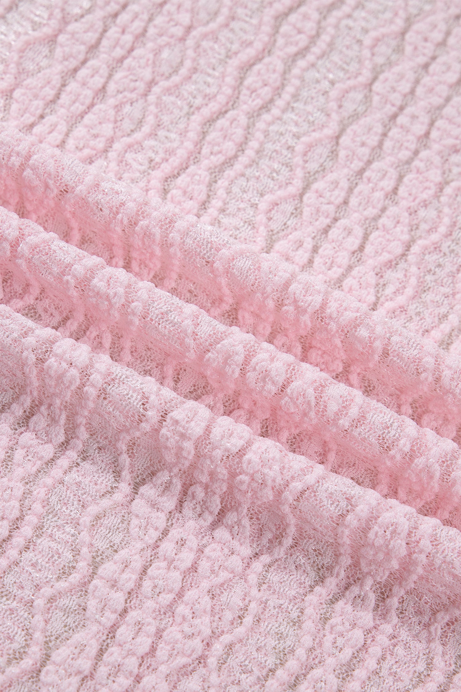 Apricot Flounced Long Sleeve Mock Neck Sheer Lace Top