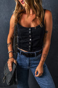 Black Acid Wash Buttoned Cropped Slim Denim Tank Top