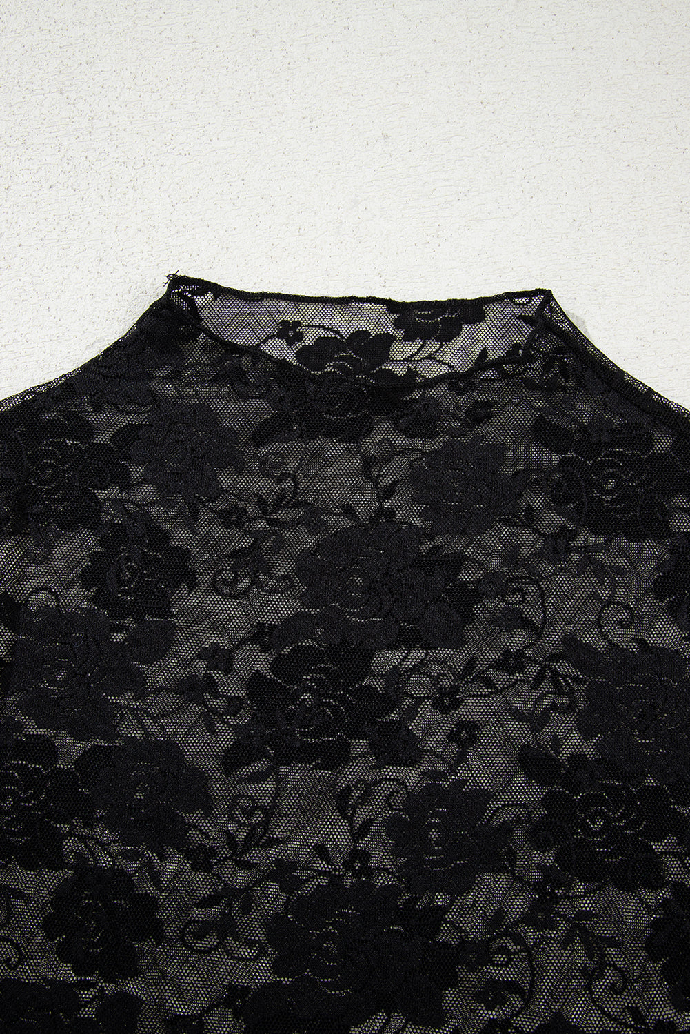 White Mock Neck Floral Lace Mesh Long Sleeve Top