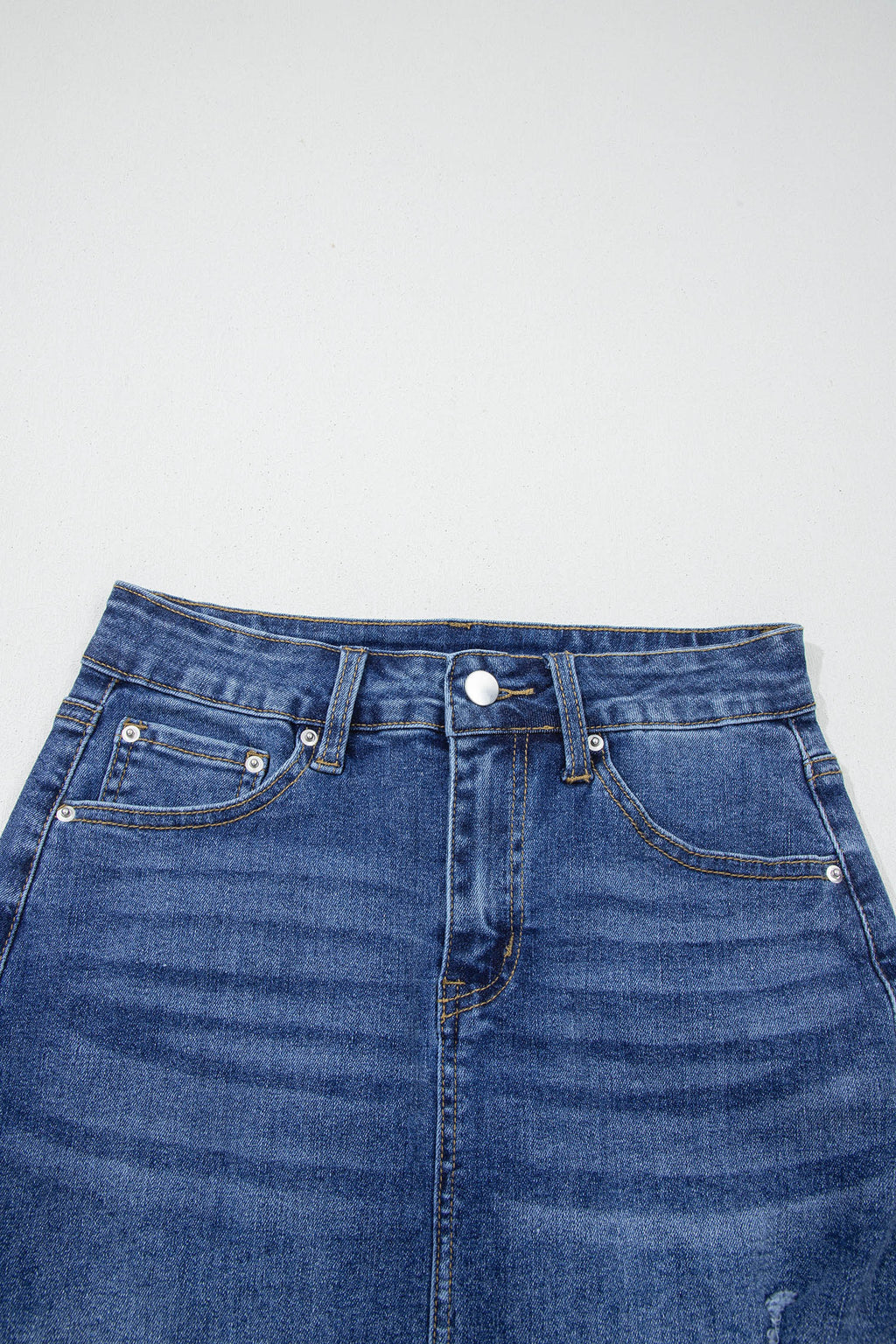 Dearlove Myosotis Irregular Distressed Bottom Denim Midi Skirt