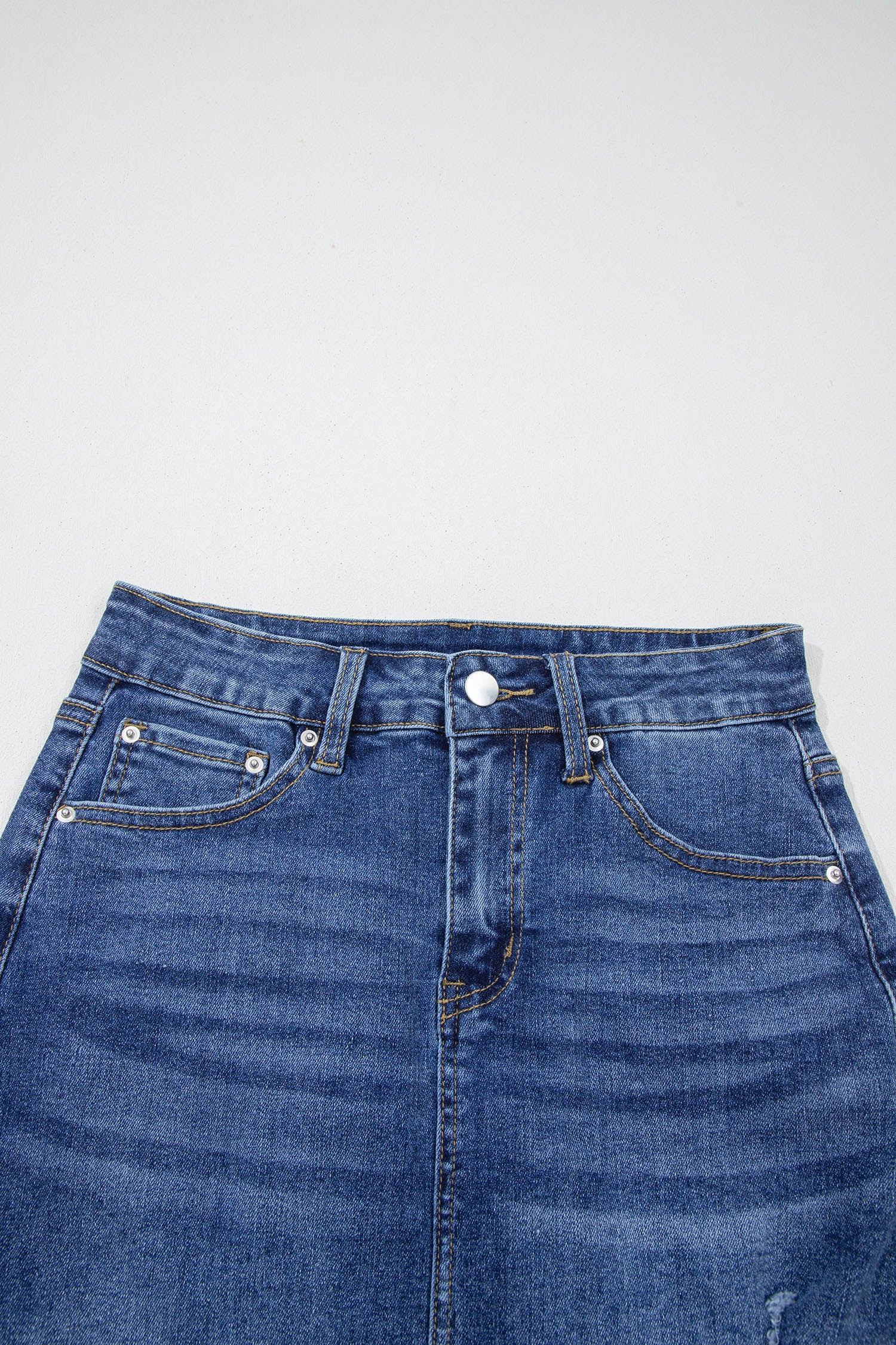 Dearlove Myosotis Irregular Distressed Bottom Denim Midi Skirt