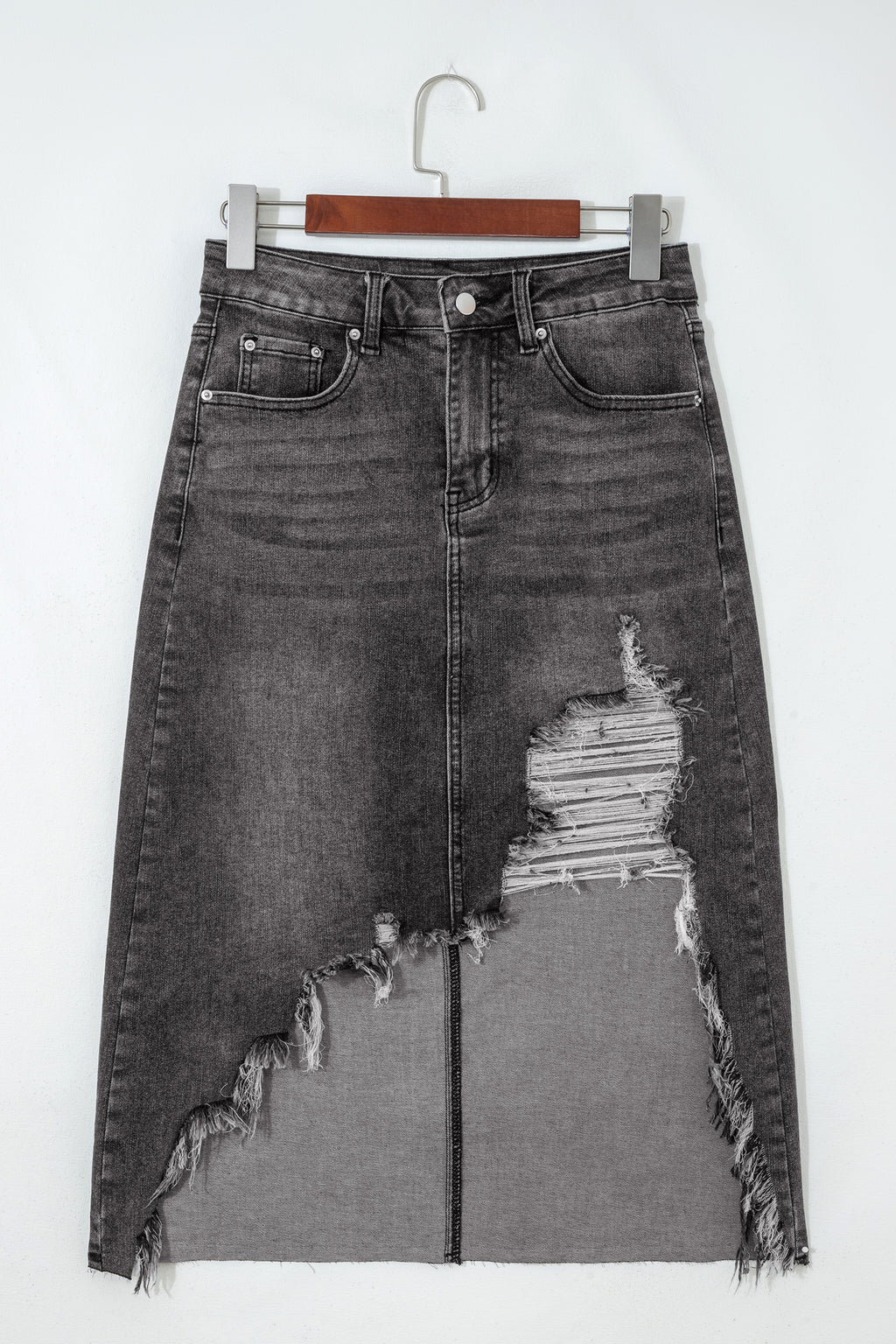 Dearlove Myosotis Irregular Distressed Bottom Denim Midi Skirt