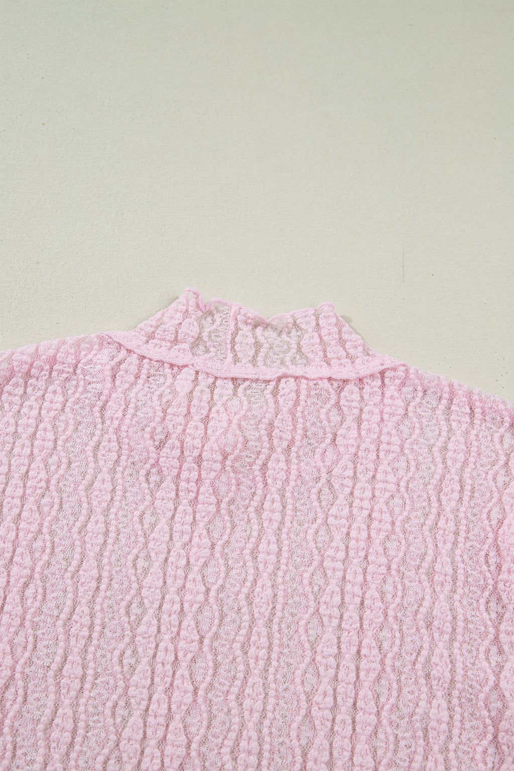 Apricot Flounced Long Sleeve Mock Neck Sheer Lace Top