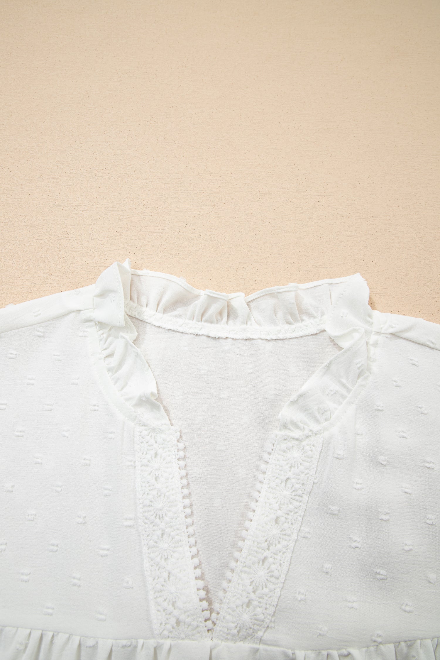 White Plus Size Swiss Dot Ruffle Lace Trim V Neck Tank Top