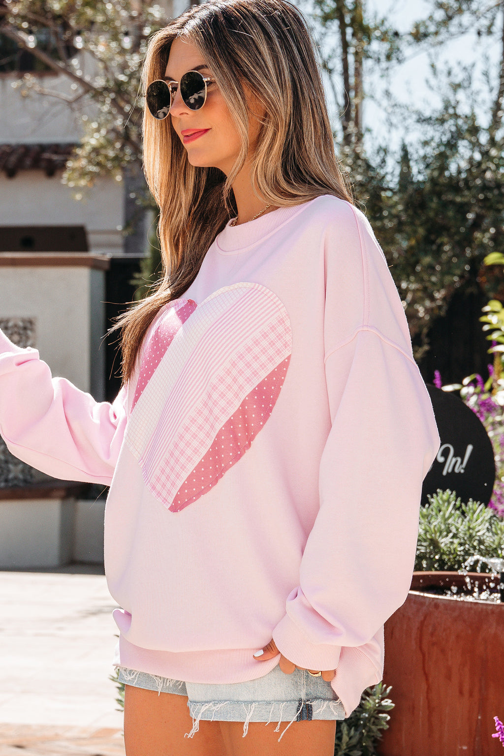 Light Pink Sweetheart Patchwork Oversize Sweatshirt