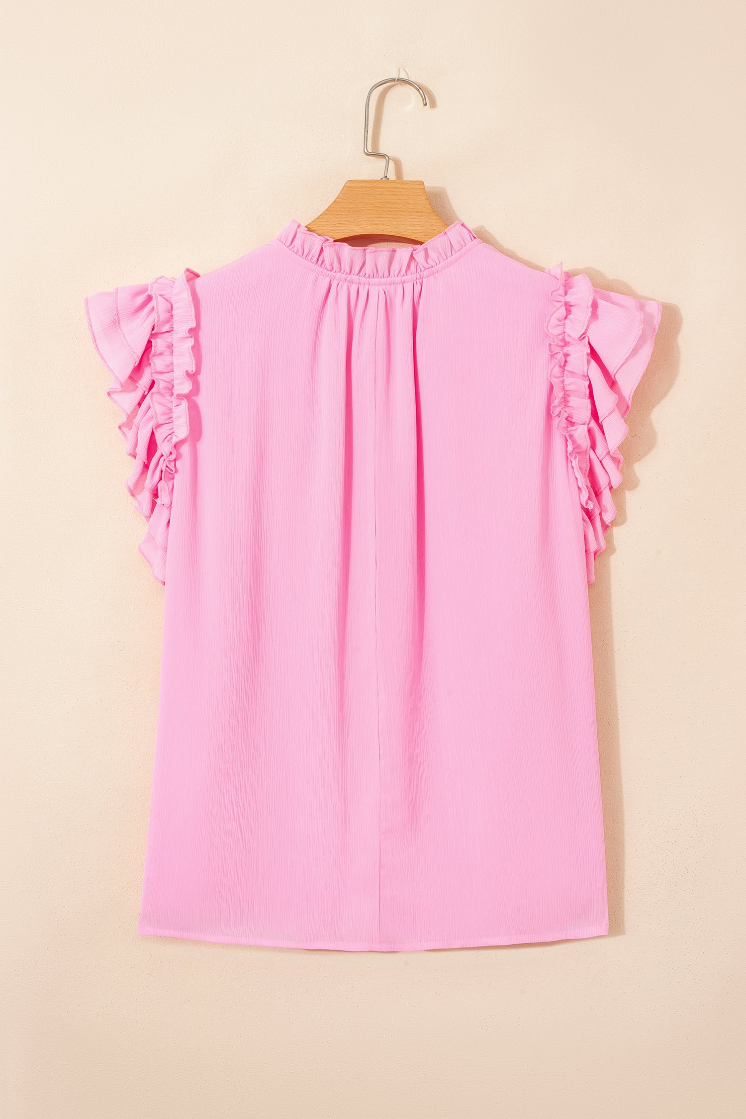 Bonbon Plus Size Textured Tassel Tie V Neck Ruffle Short Sleeve Blouse