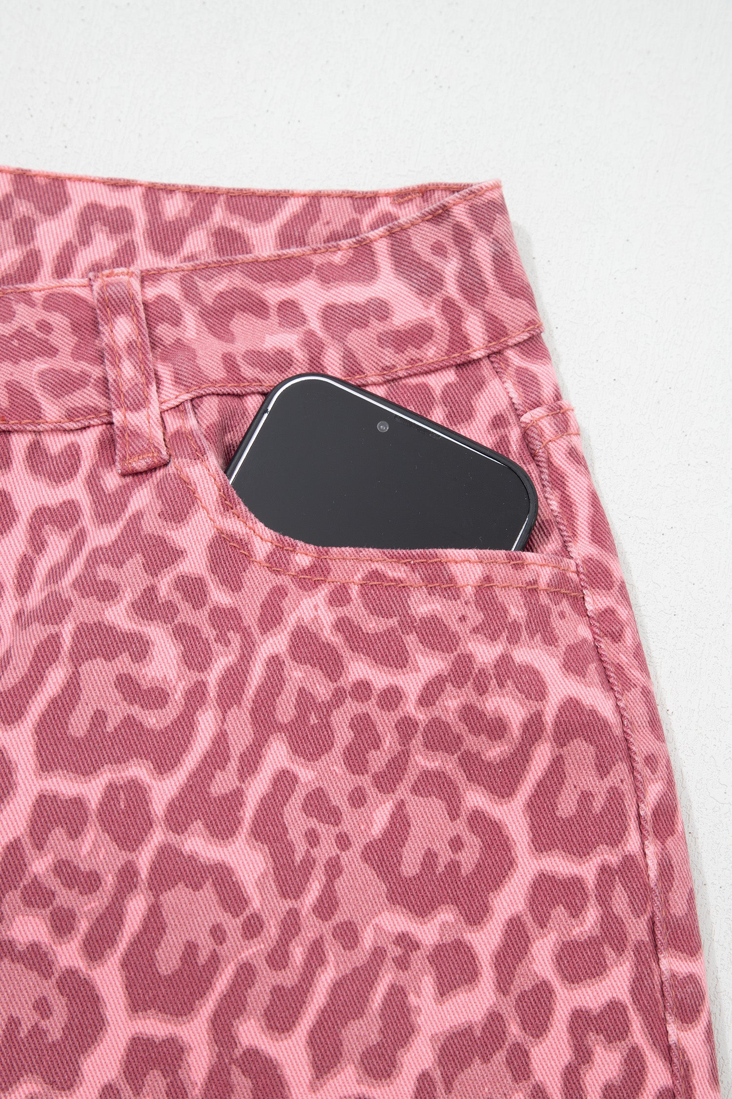 Brown Leopard Frayed Edge Wide Leg High Waist Jeans