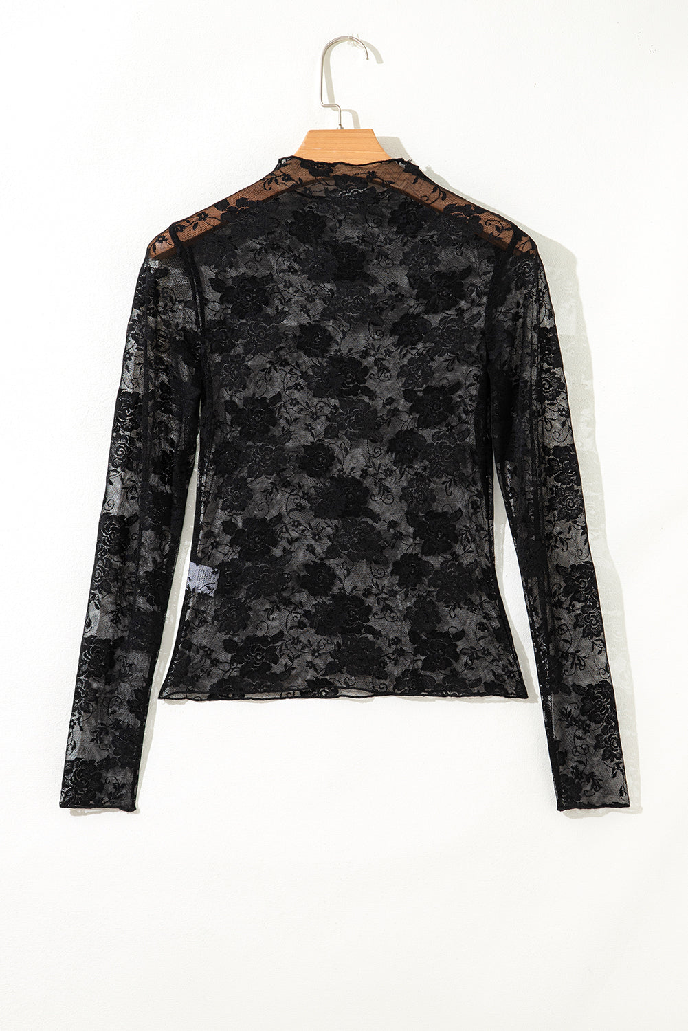 White Mock Neck Floral Lace Mesh Long Sleeve Top