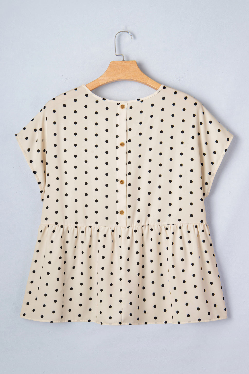 Apricot Plus Size Polka Dot Print Button Detail Short Sleeve Babydoll Blouse