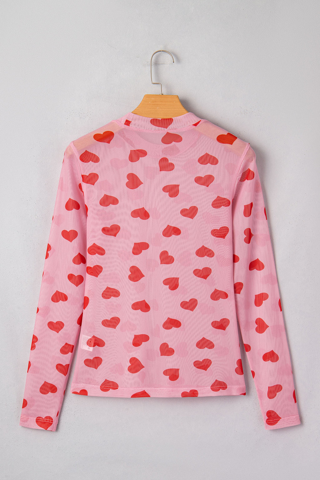 Black Valentines Heart Printed Sheer Mesh Long Sleeve Top