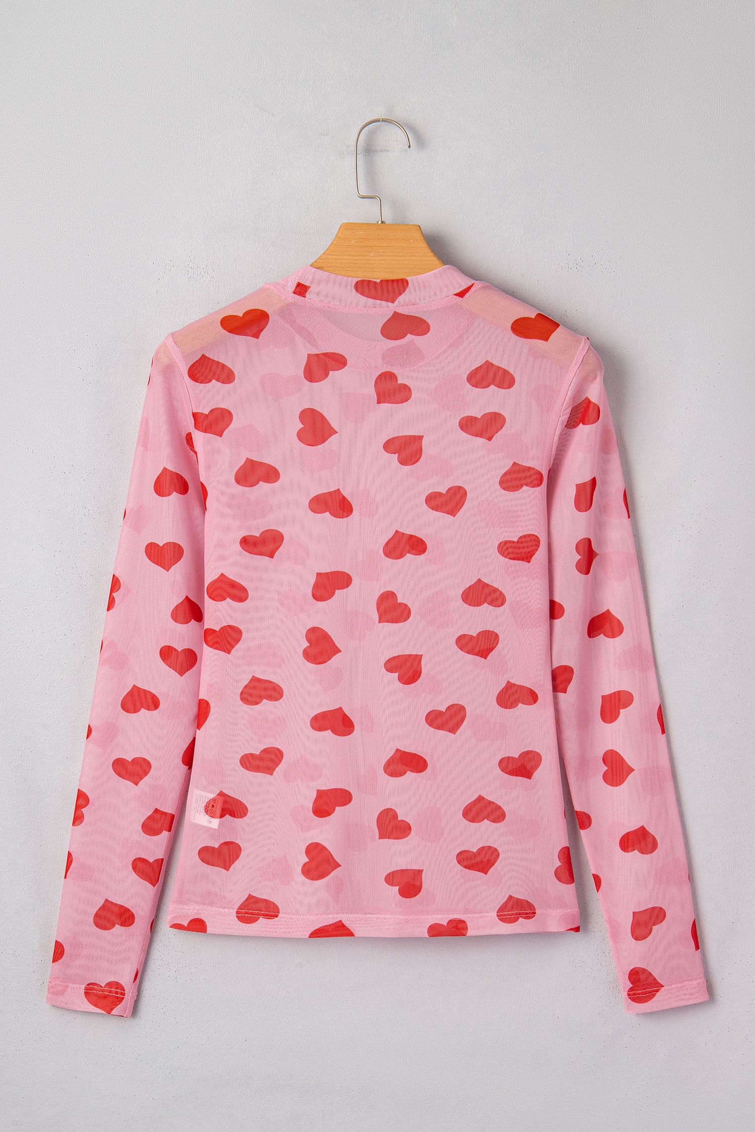 Black Valentines Heart Printed Sheer Mesh Long Sleeve Top