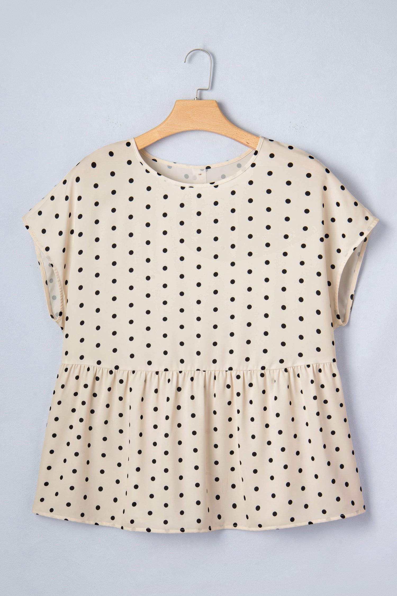Apricot Plus Size Polka Dot Print Button Detail Short Sleeve Babydoll Blouse