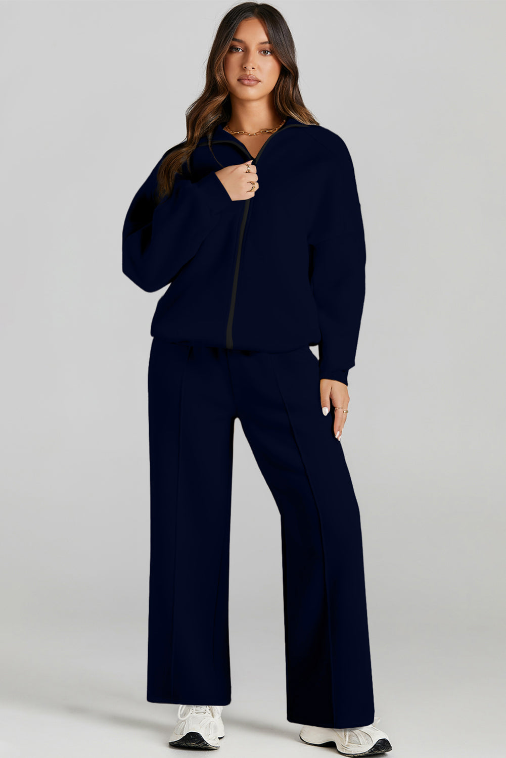 Clearly Aqua Drop Shoulder Zip Up Jacket Drawstring Pants Active 2pcs Set