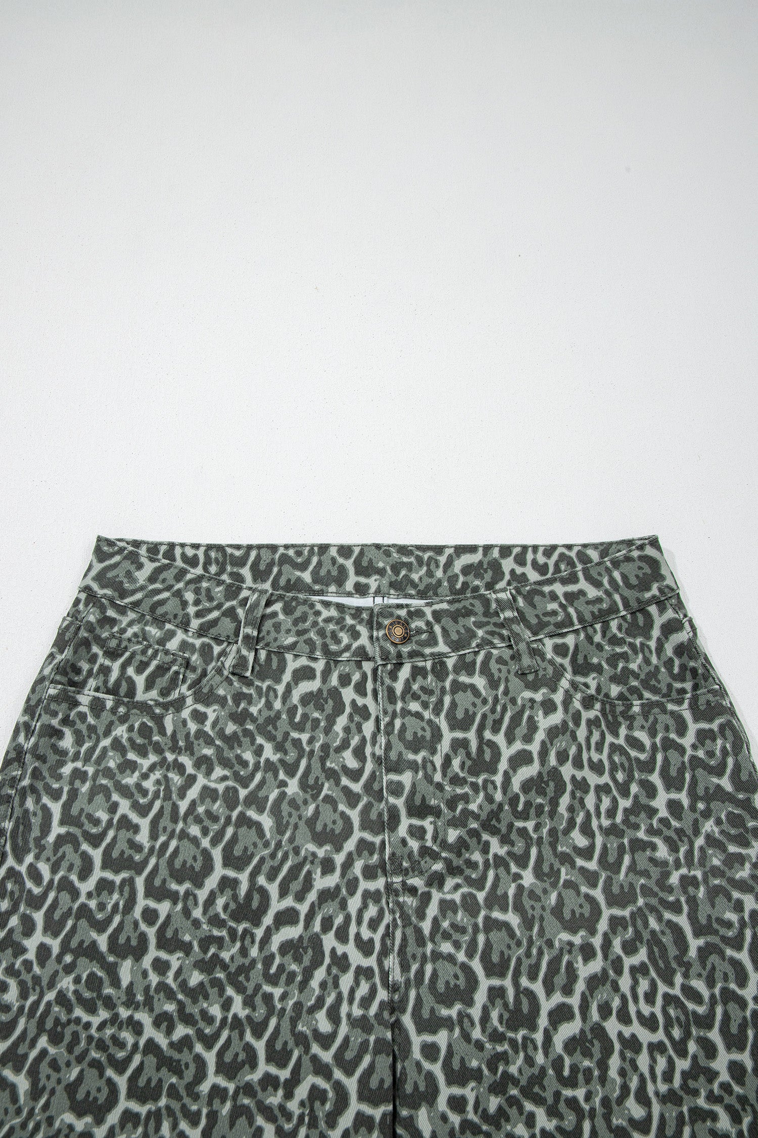 Brown Leopard Frayed Edge Wide Leg High Waist Jeans