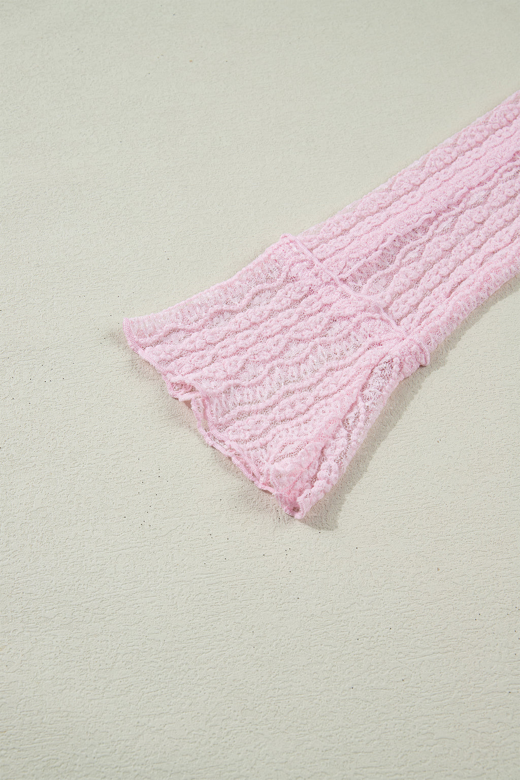 Apricot Flounced Long Sleeve Mock Neck Sheer Lace Top