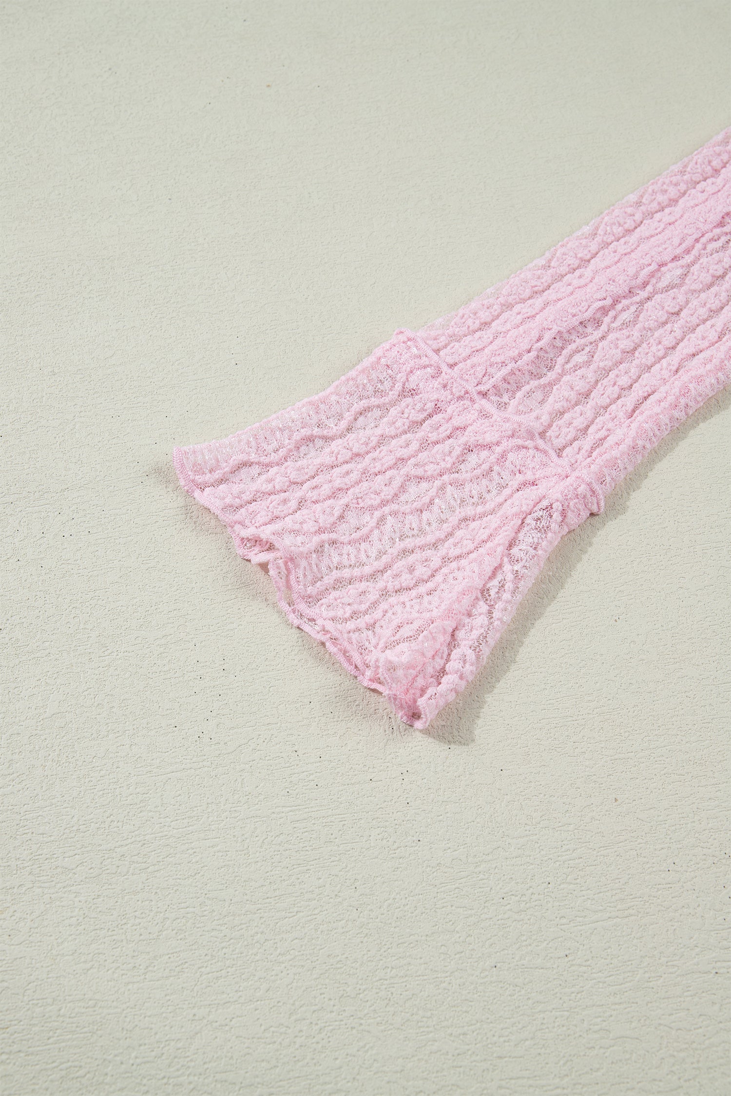 Apricot Flounced Long Sleeve Mock Neck Sheer Lace Top