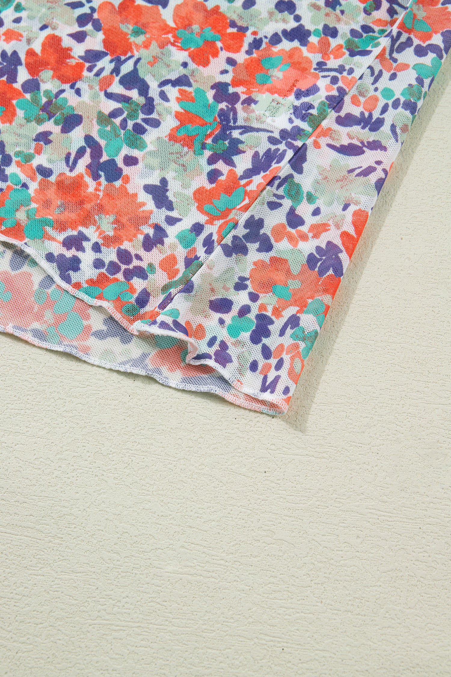 Pink Slim Fit Floral Mesh Long Sleeve Mock Neck Top