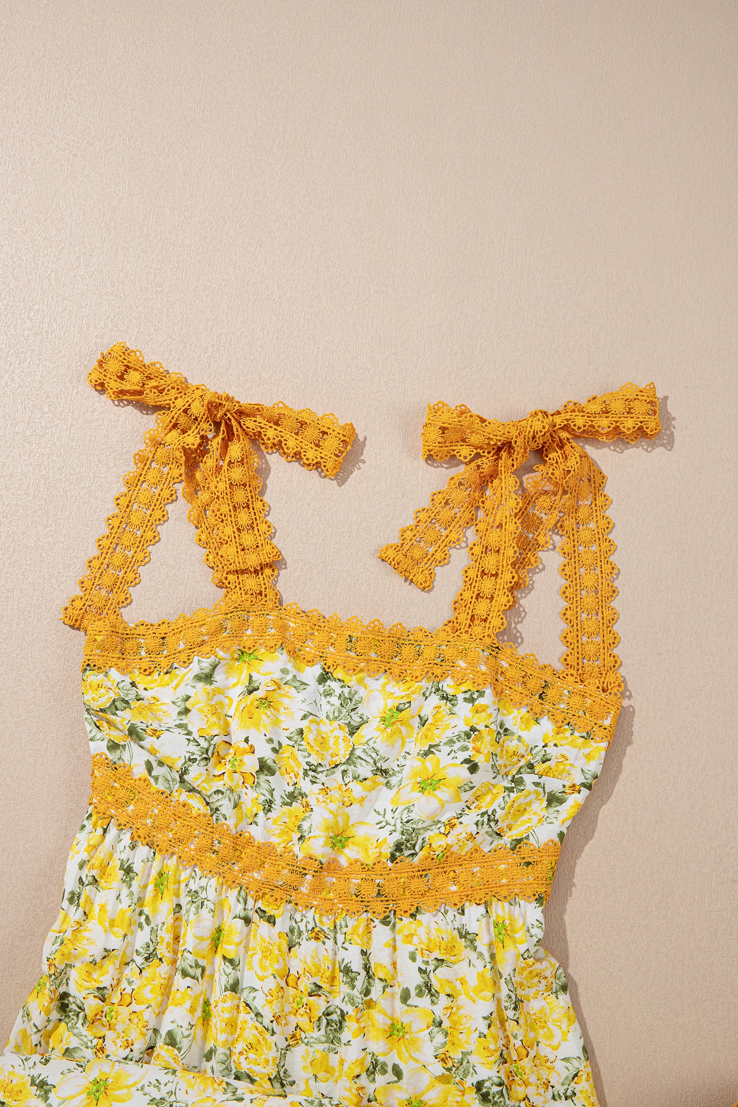 Pink Floral Lace Tied Strap Empire Waist Maxi Dress