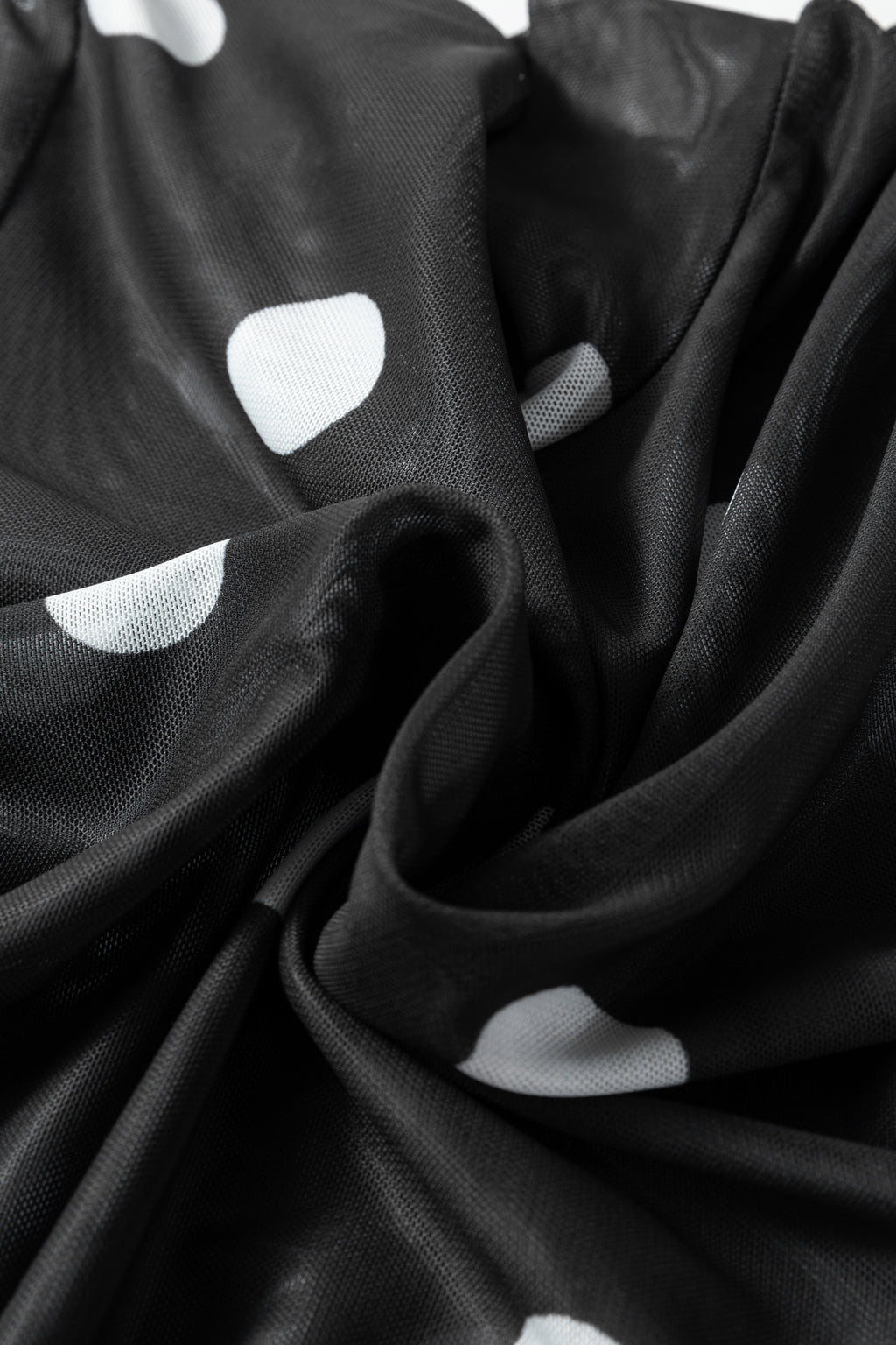 Black Vintage Polka Dot Print Mesh Long Sleeve Bodysuit