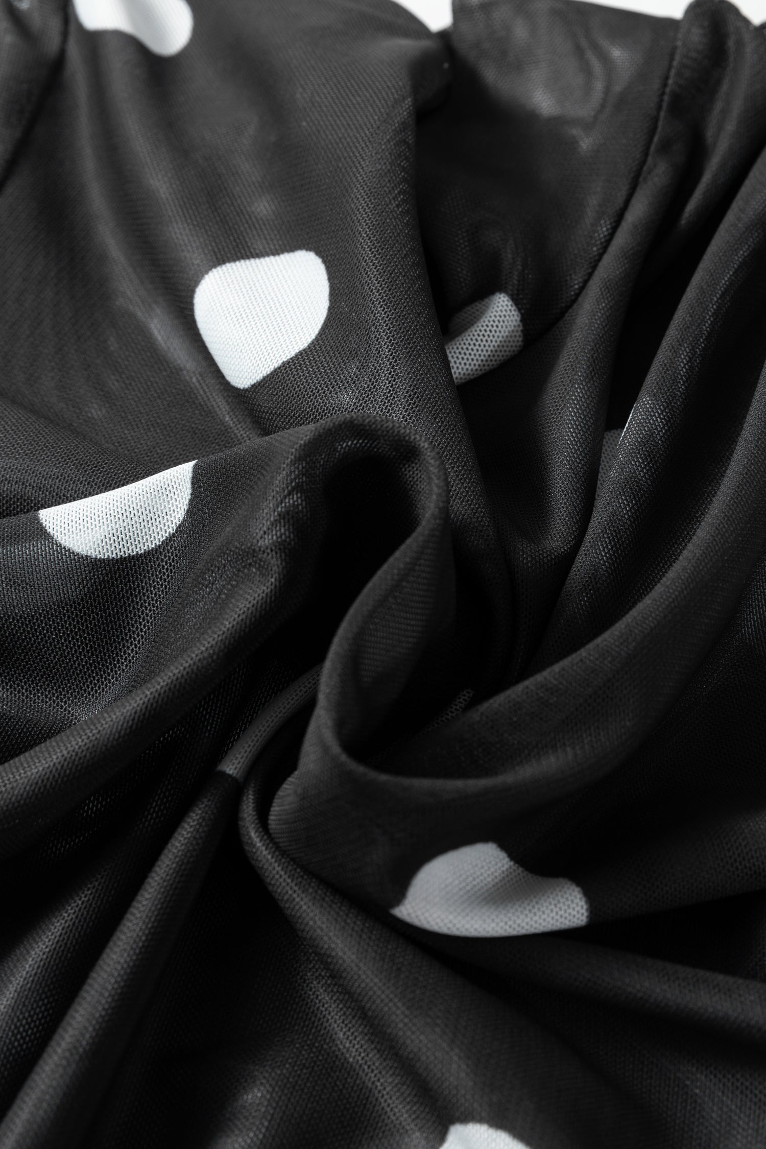 Black Vintage Polka Dot Print Mesh Long Sleeve Bodysuit