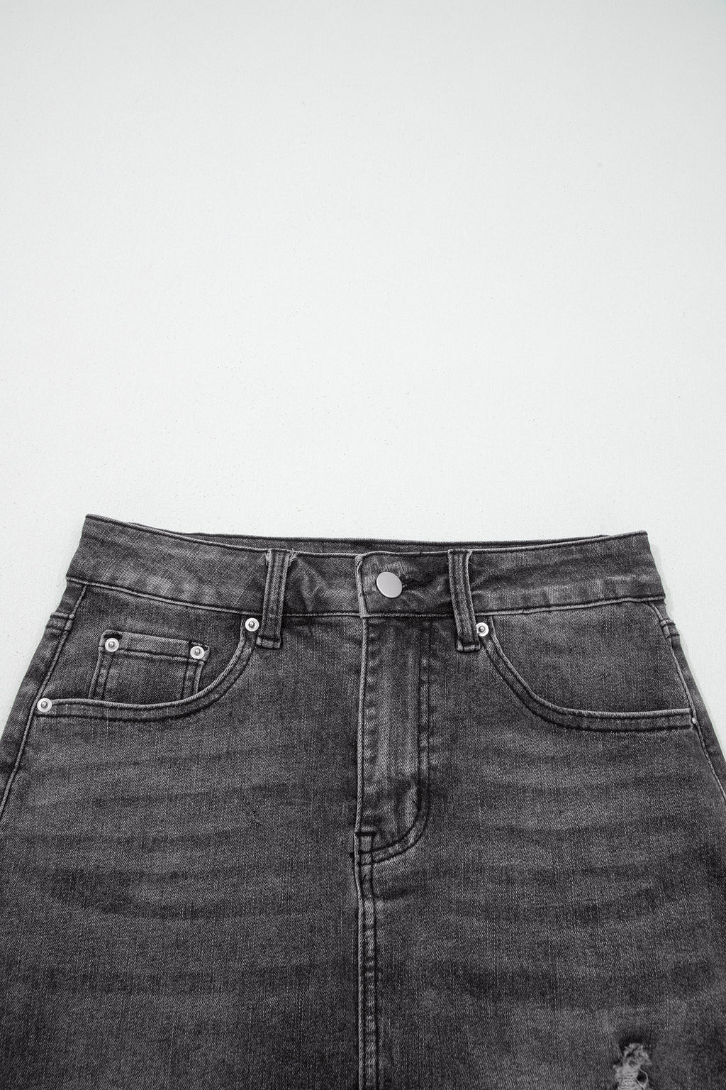 Dearlove Myosotis Irregular Distressed Bottom Denim Midi Skirt