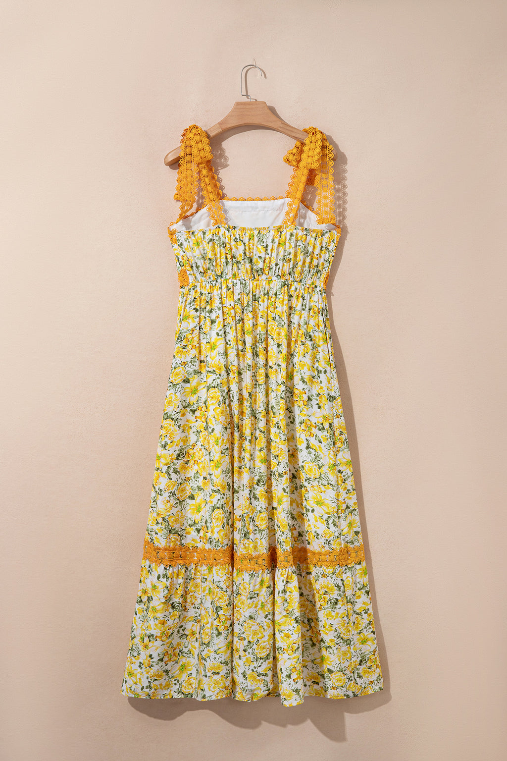 Pink Floral Lace Tied Strap Empire Waist Maxi Dress