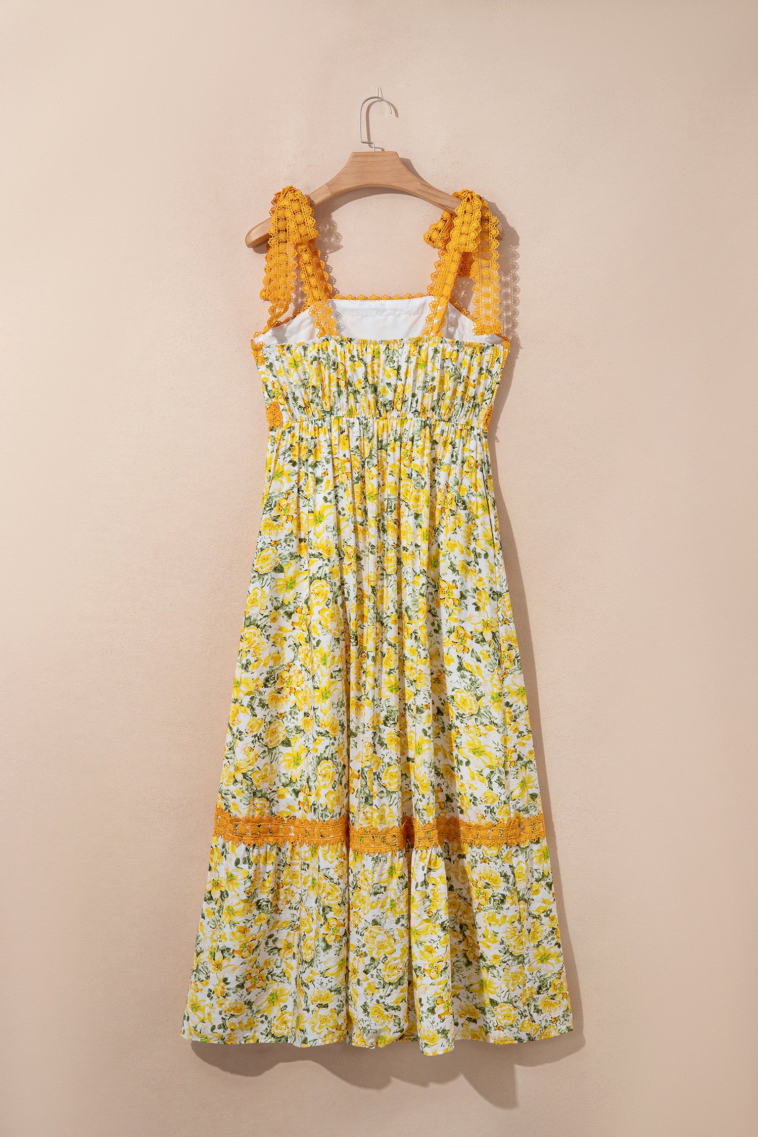 Pink Floral Lace Tied Strap Empire Waist Maxi Dress